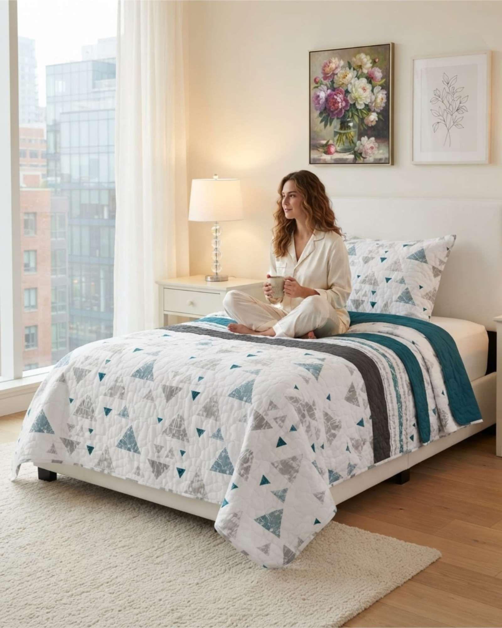 Cubrecama de Verano Plaza y Media Liviano y Fresco Cubrelecho Quilt-3