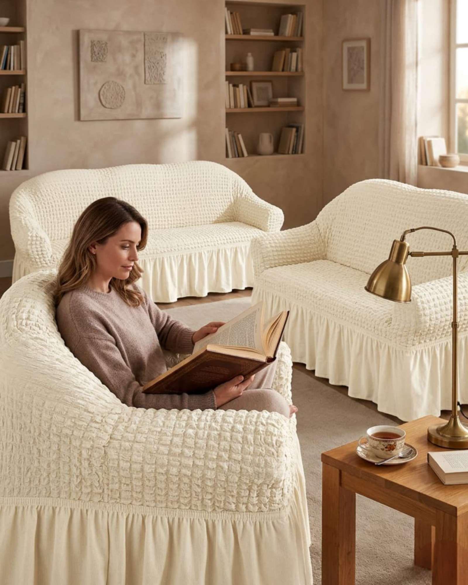 Juego de Fundas Cubre Sillon Turcas 3-1-1 con Textura de Burbuja m1-0