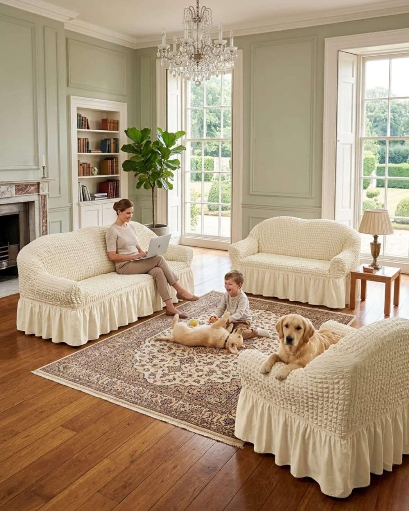 Juego de Fundas Cubre Sillon Turcas 3-1-1 con Textura de Burbuja m1-1