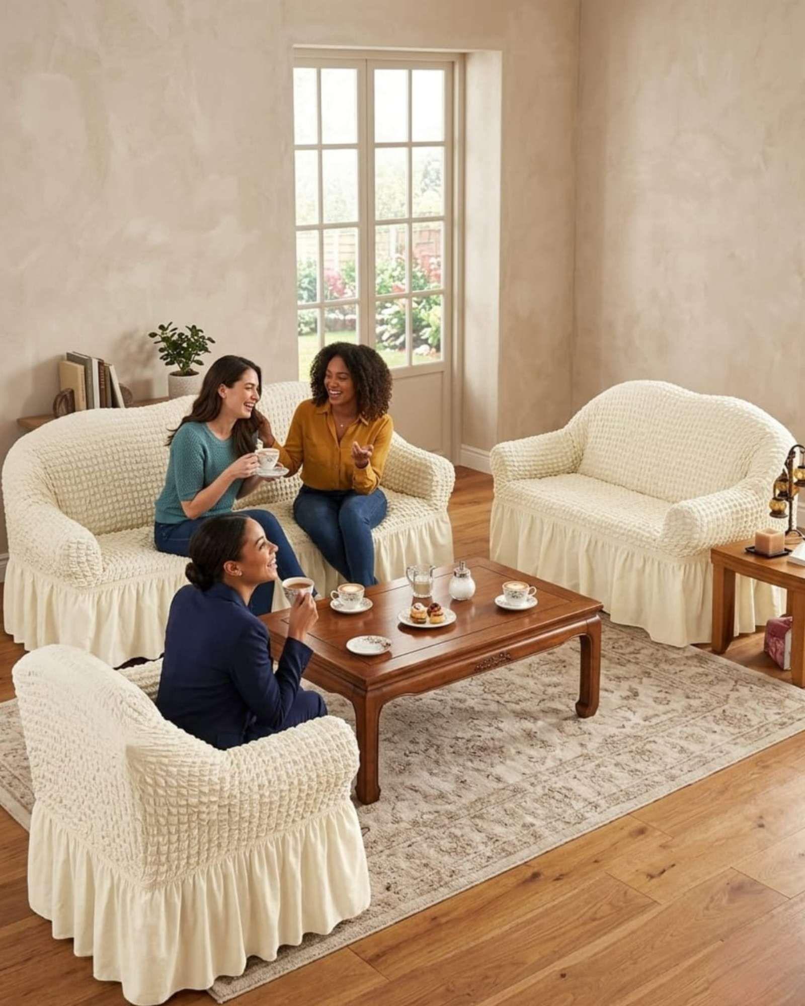 Juego de Fundas Cubre Sillon Turcas 3-1-1 con Textura de Burbuja m1-2