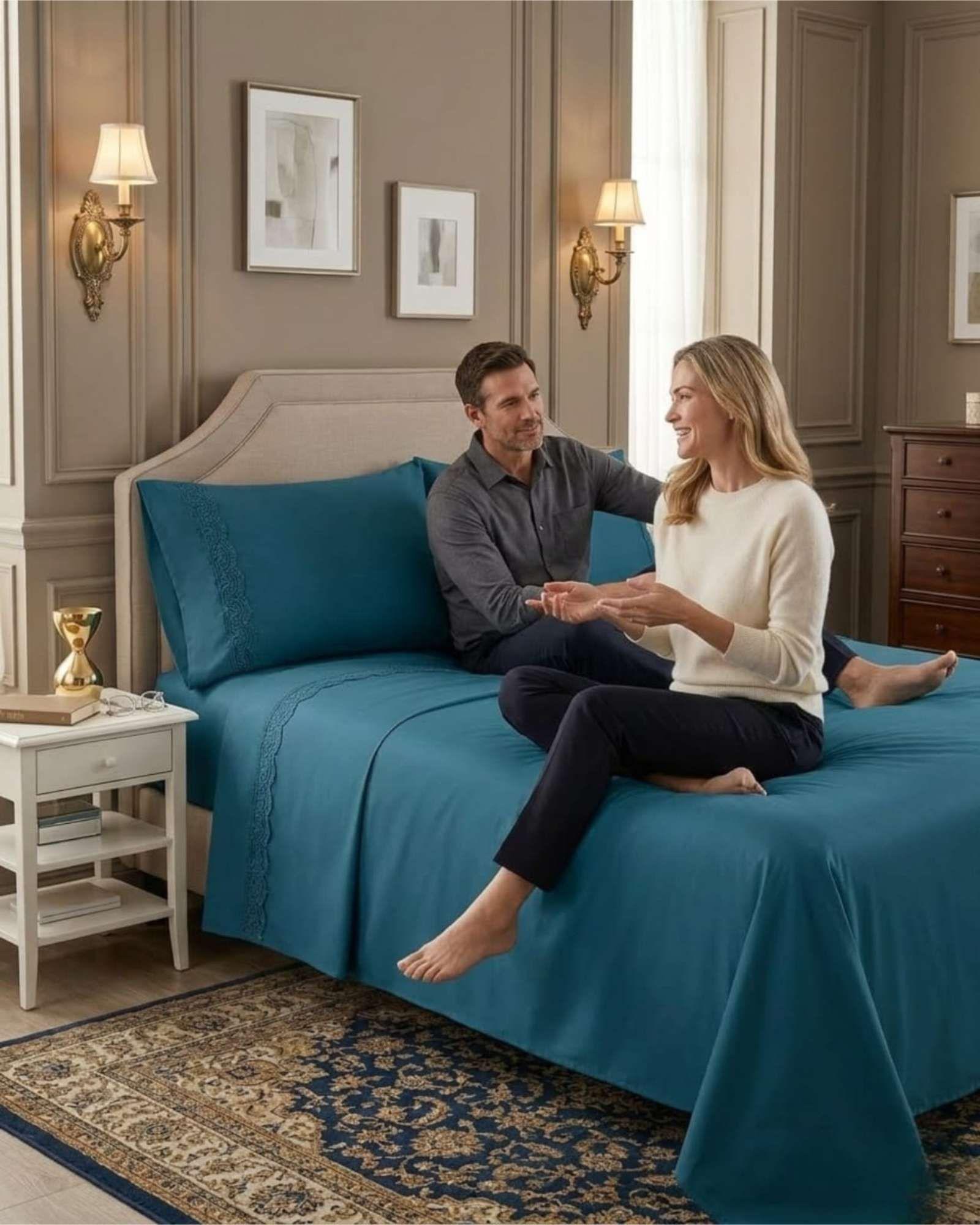 Juego de Sábanas 1,5 plazas color azul Resistencia y Elegancia para tu Descanso Diario-3