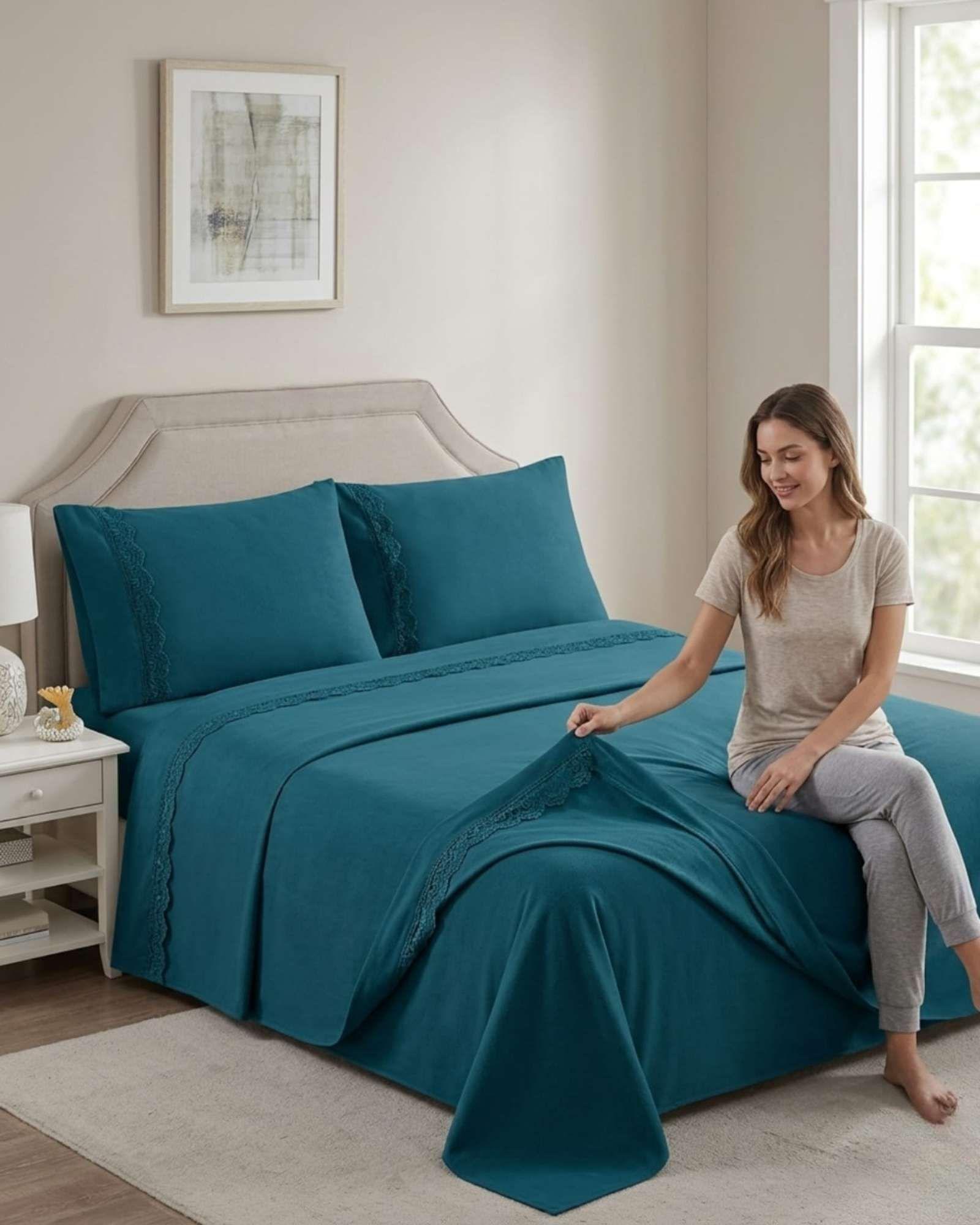 Juego de Sábanas 1,5 plazas color azul Resistencia y Elegancia para tu Descanso Diario-4