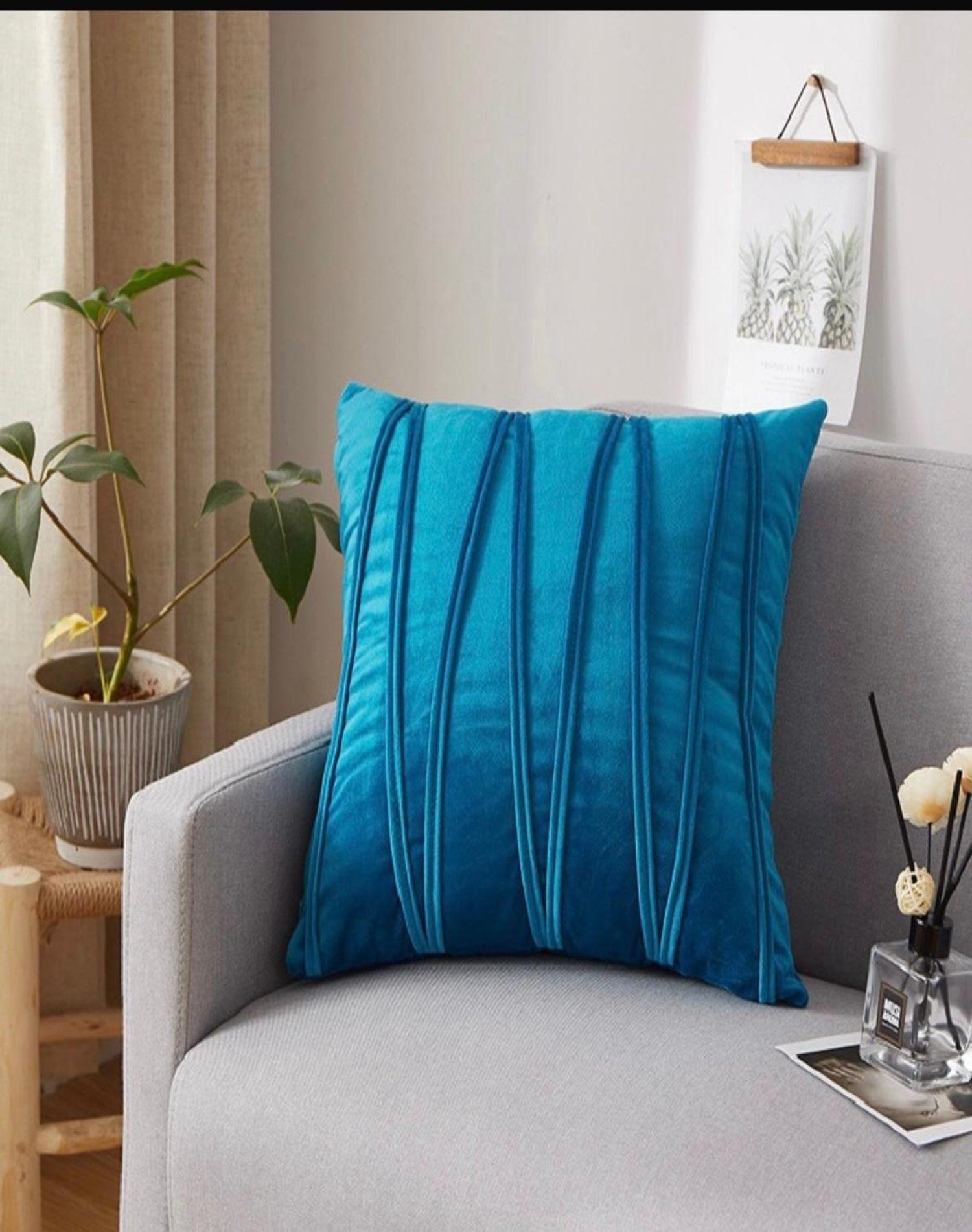 Juego de 2 Fundas de Cojín Estilo Terciopelo-Azul-2