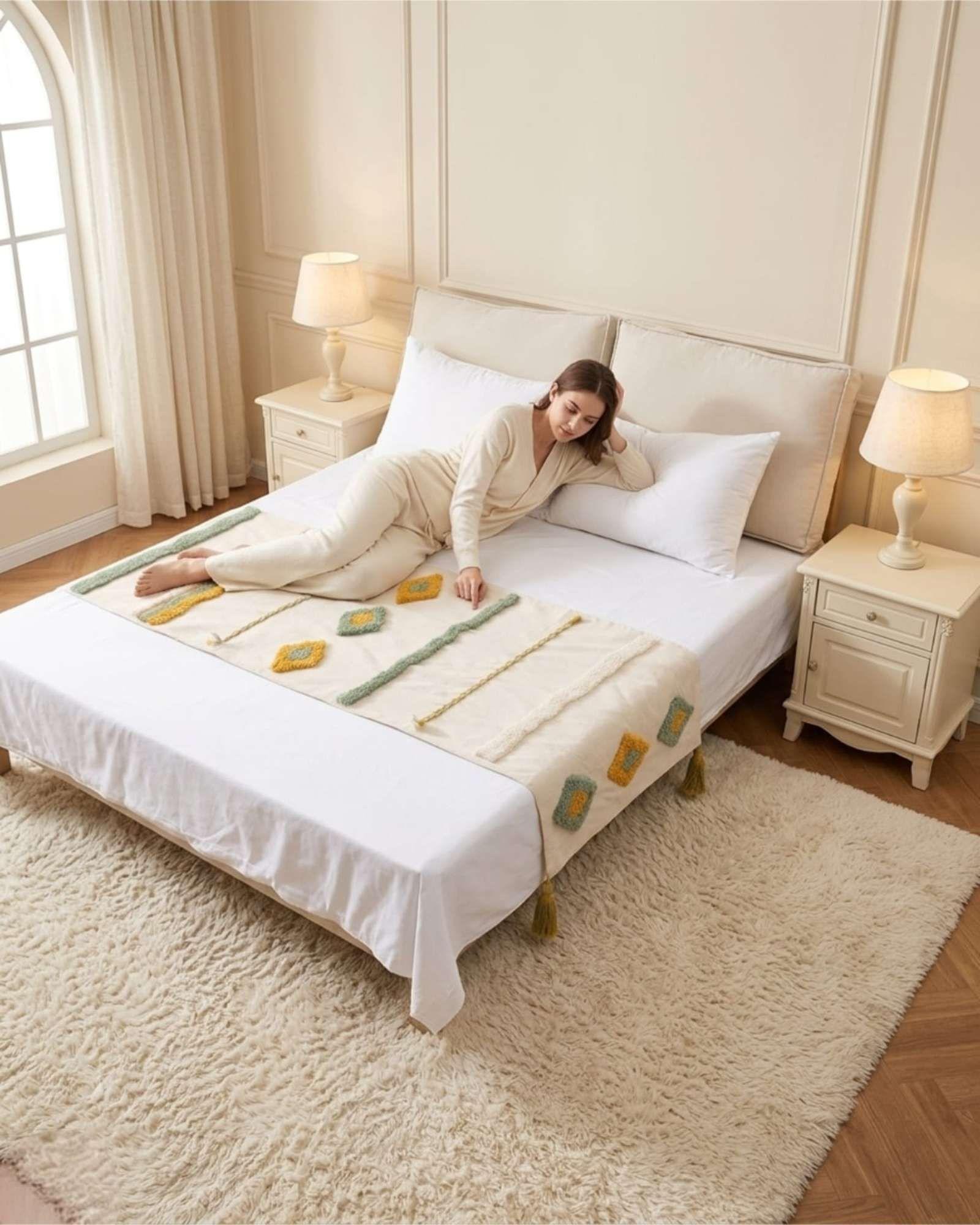 Piecera De Cama Boho Con Dos Fundas Cojin Bordado PF9-0