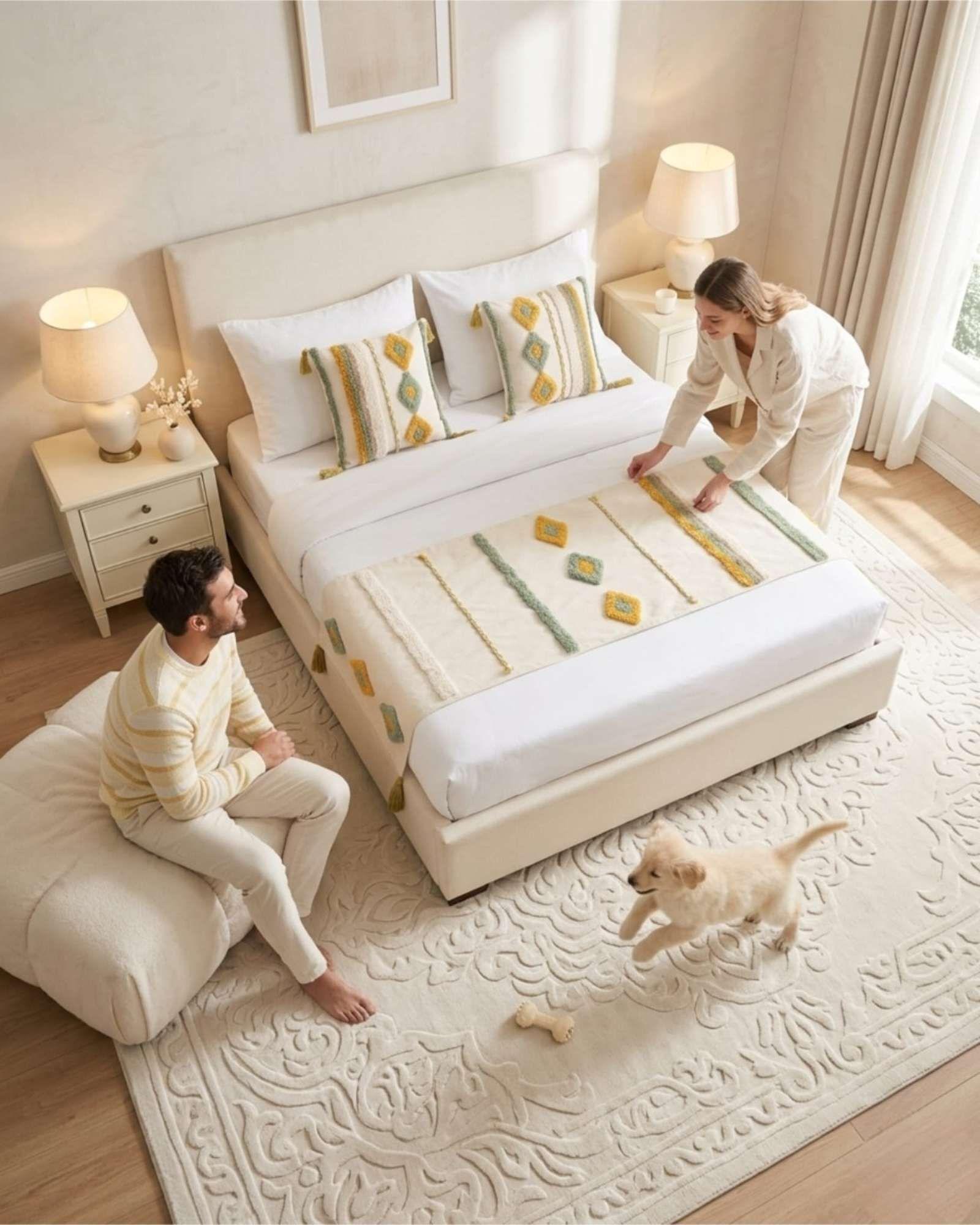 Piecera De Cama Boho Con Dos Fundas Cojin Bordado PF9-3