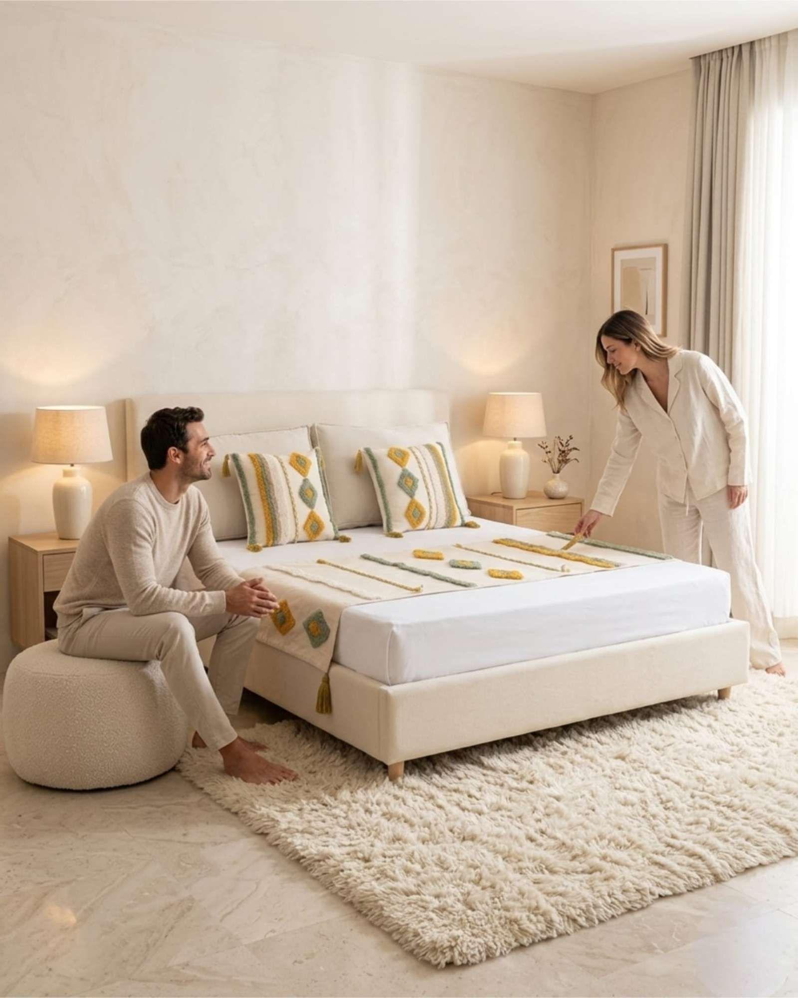 Piecera De Cama Boho Con Dos Fundas Cojin Bordado PF9-4