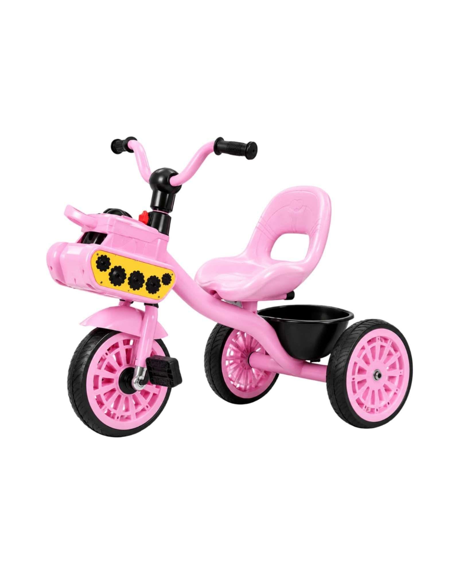 Triciclo Para Niñas Rosa Con Pedales Respaldo Y Canasto-5