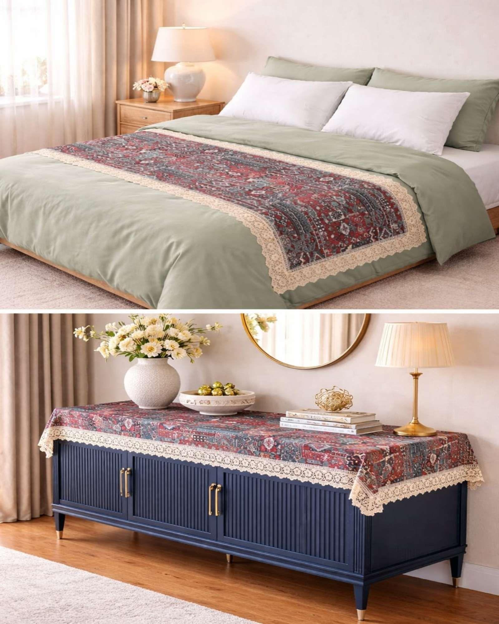 Piecera de Cama Estilo Bohemio con Encaje - Multiuso 80x200 cm m3-3