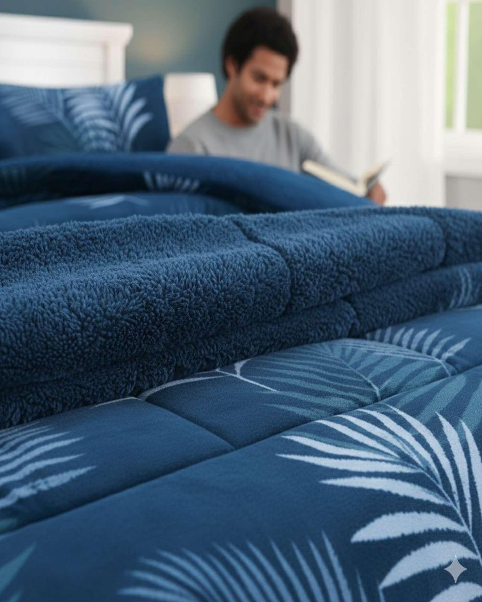 Plumón Cubrecama Chiporro 1.5 plaza Extra Cálido Invierno azul-2