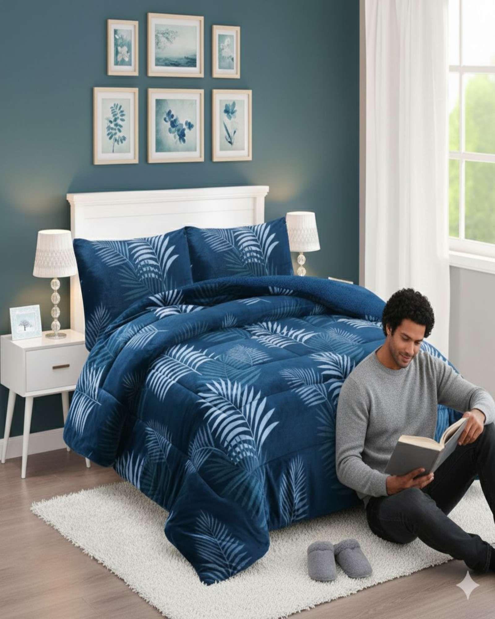 Plumón Cubrecama Chiporro 1.5 plaza Extra Cálido Invierno azul-4