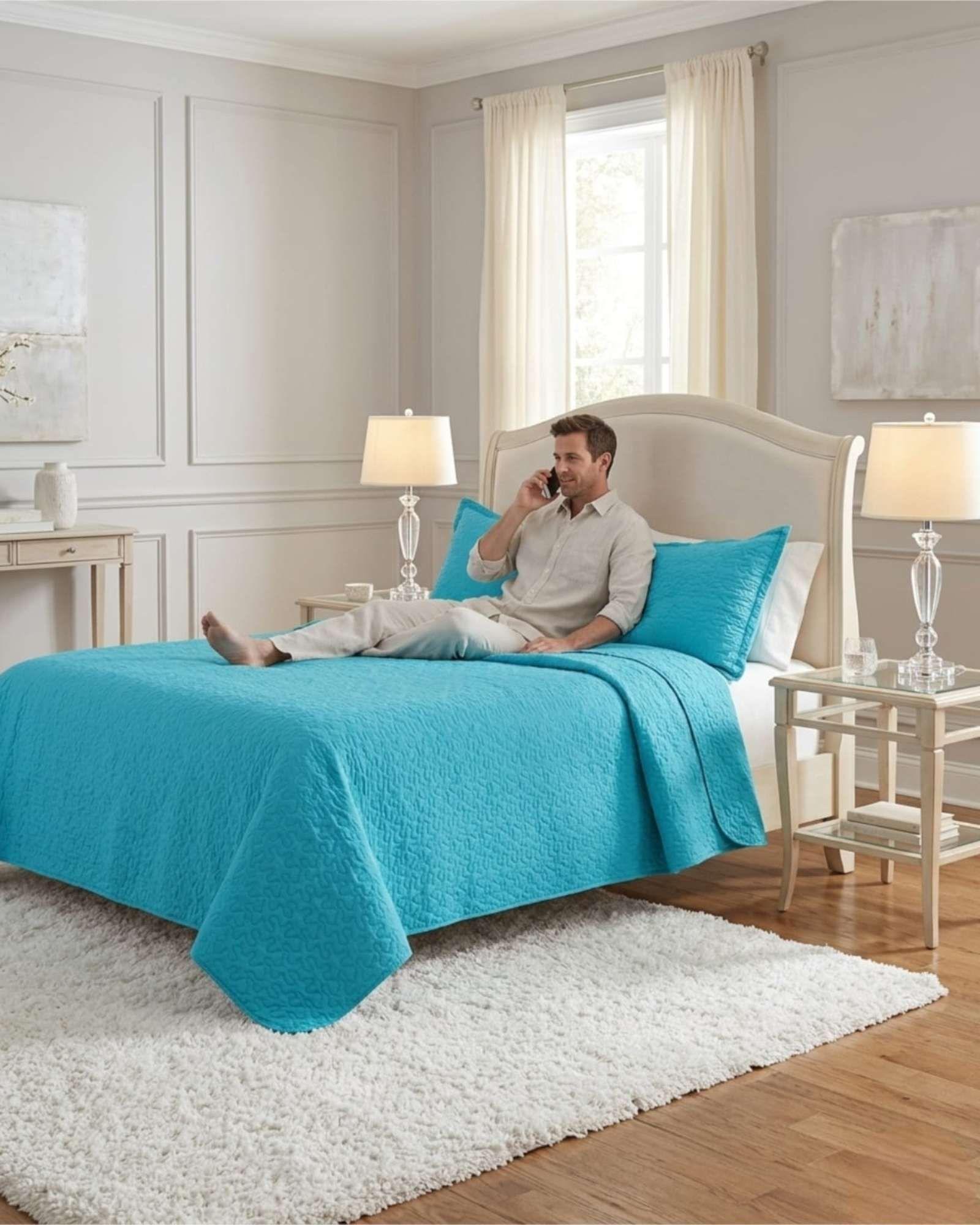 Cubrecama Quilt Verano 2 Plazas Delgado Texturizado Set Con Fundas a6-3