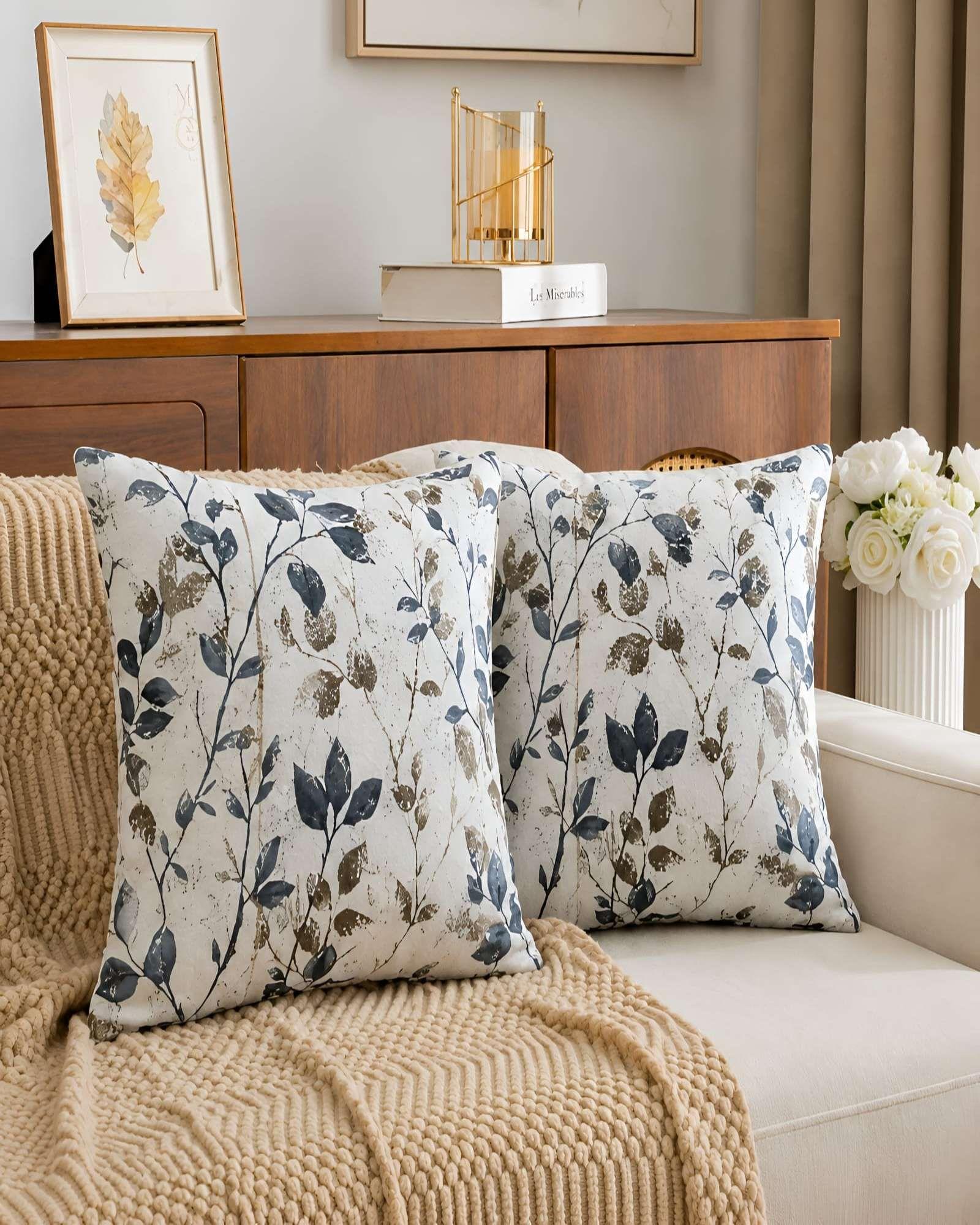 Set 2 Fundas De Cojin Decorativo Estilo Botanico Hojas 45x45cm m1-4