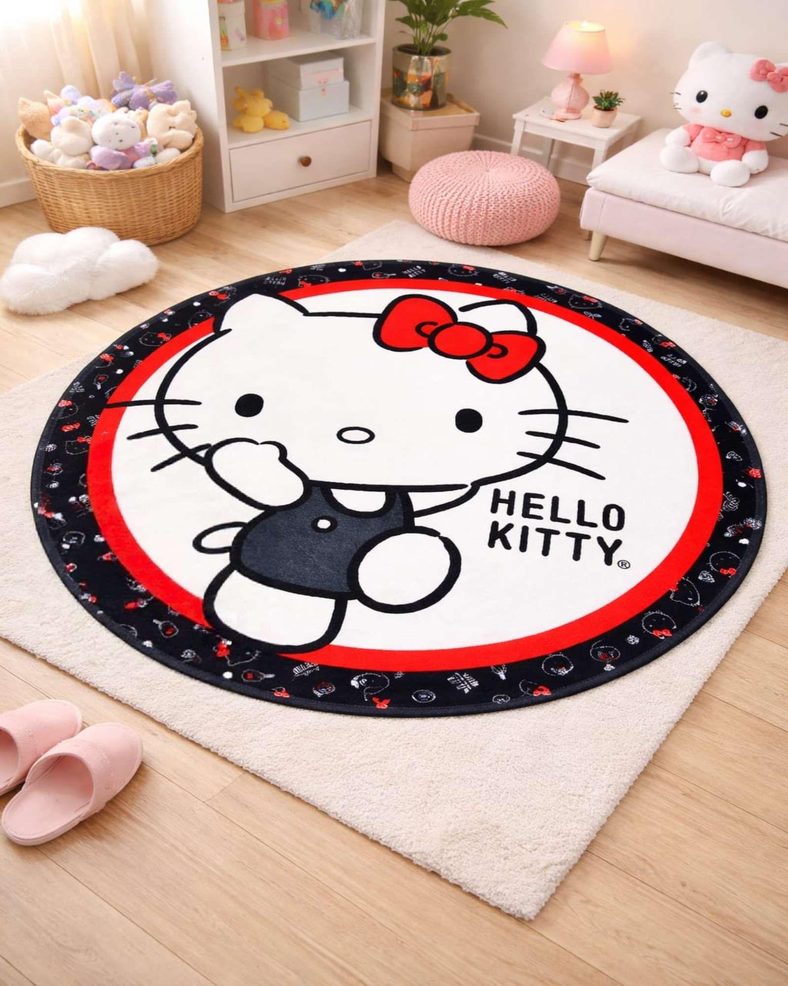 Alfombra Decorativa Infantil Circular de 80cm De Hello Kitty m2-1