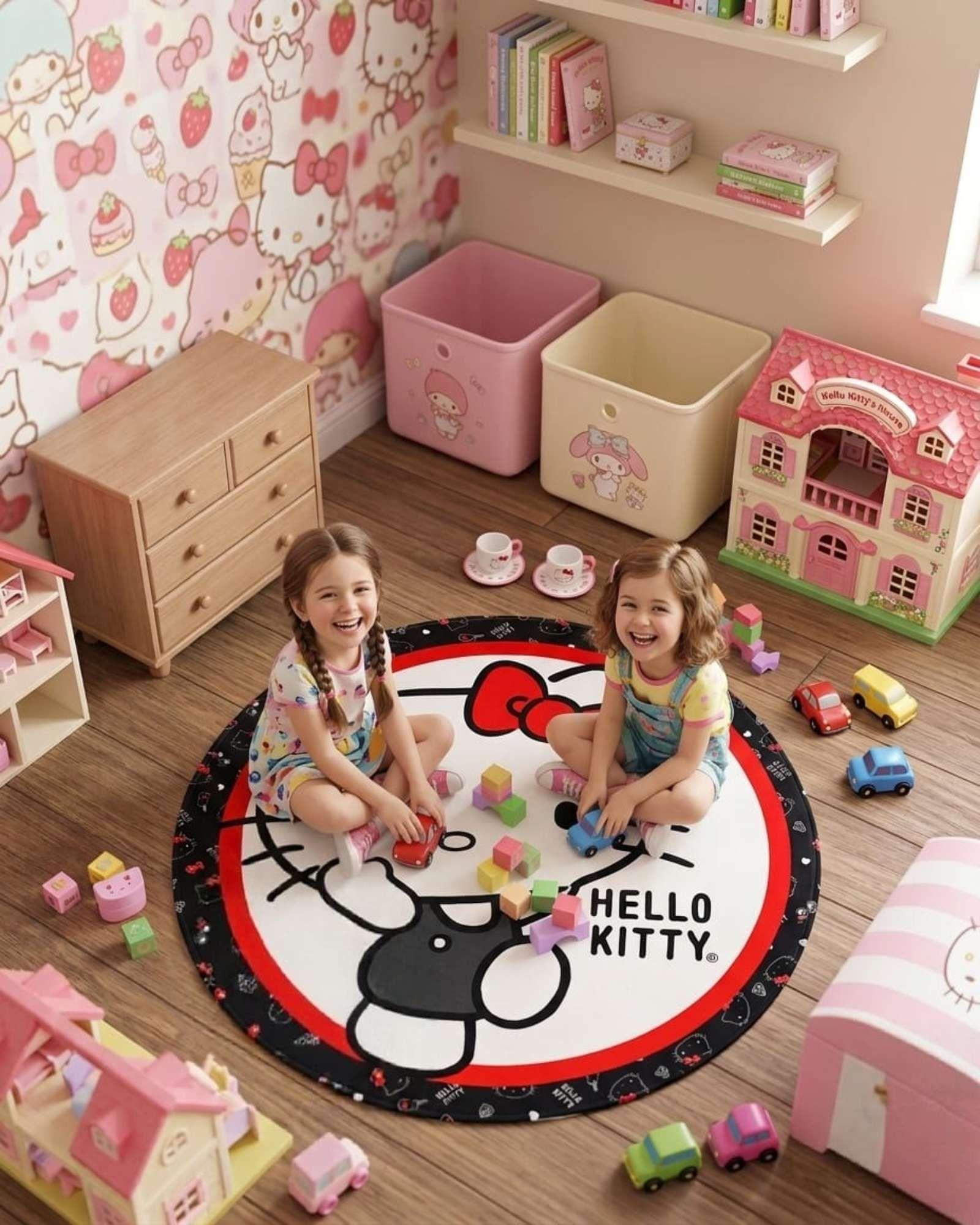 Alfombra Decorativa Infantil Circular de 80cm De Hello Kitty m2-3