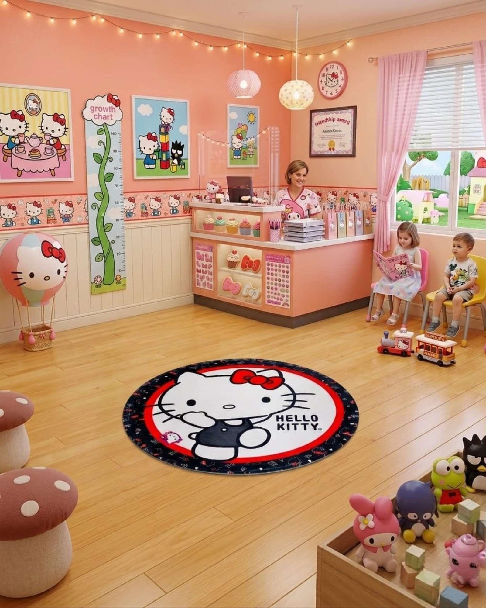 Alfombra Decorativa Infantil Circular de 80cm De Hello Kitty m2-4