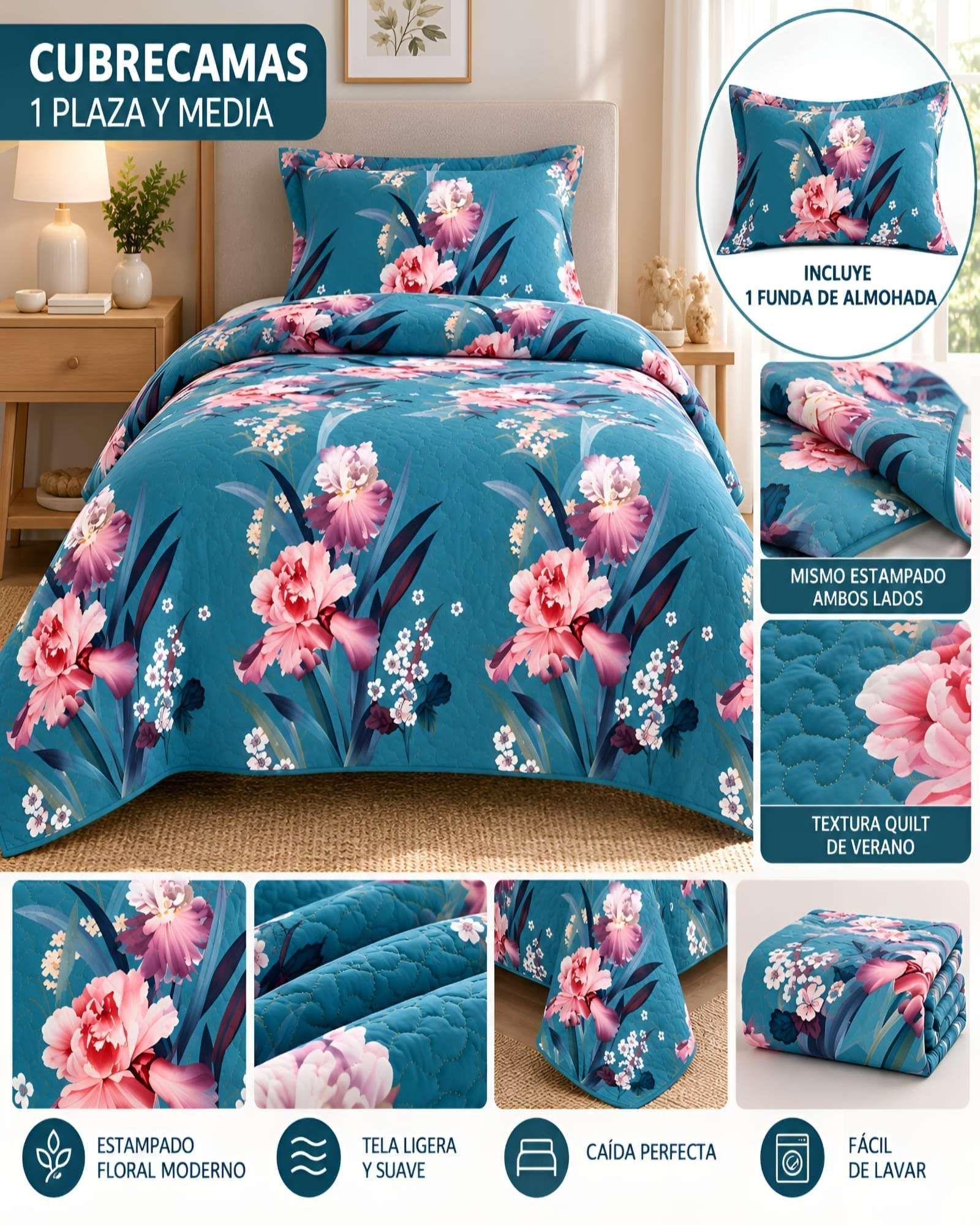 Set Quilt Verano 1.5 Plazas + Almohada + Funda De Almohada 09-5