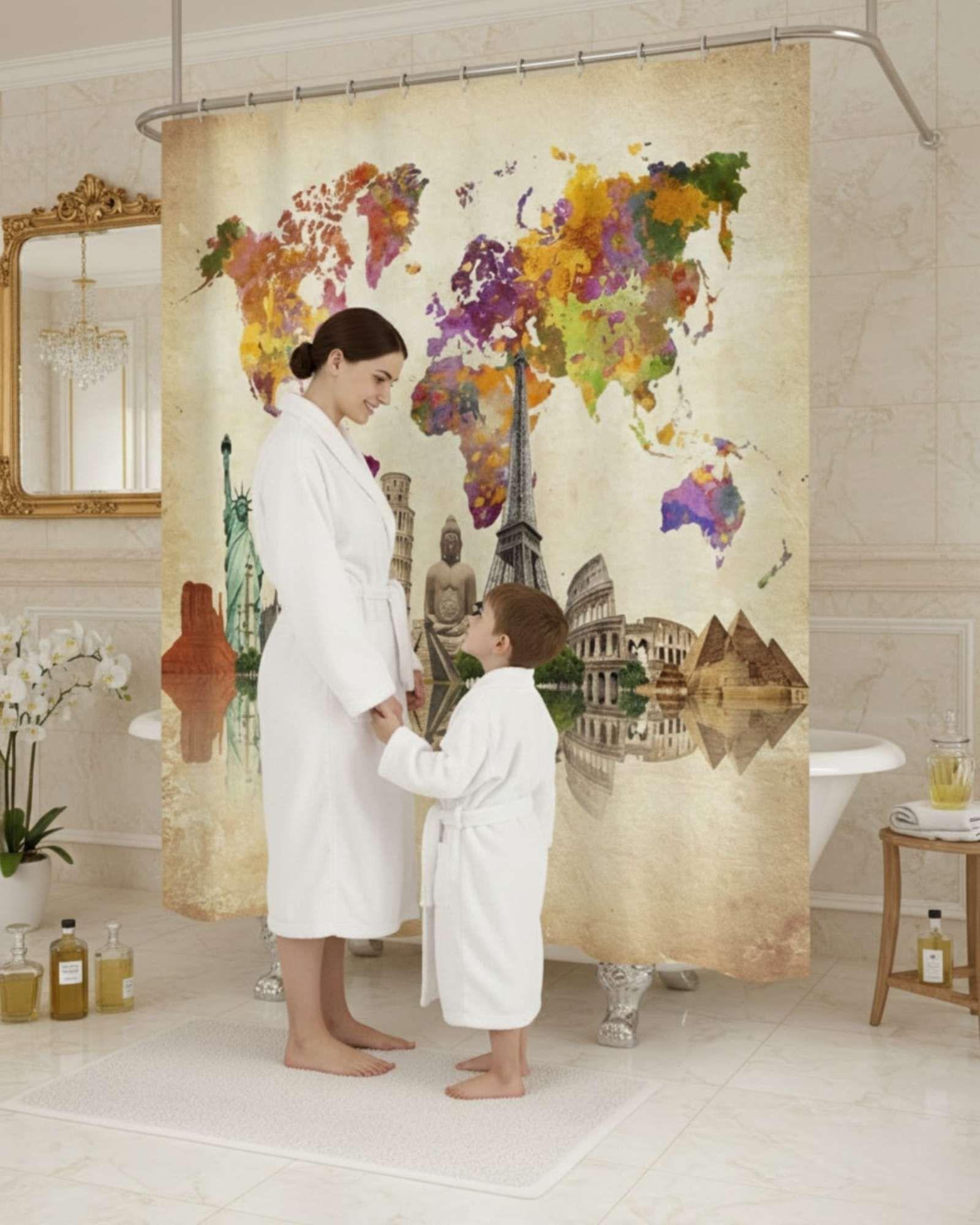 Cortina de Baño Tela Género + Forro Impermeable c09-2