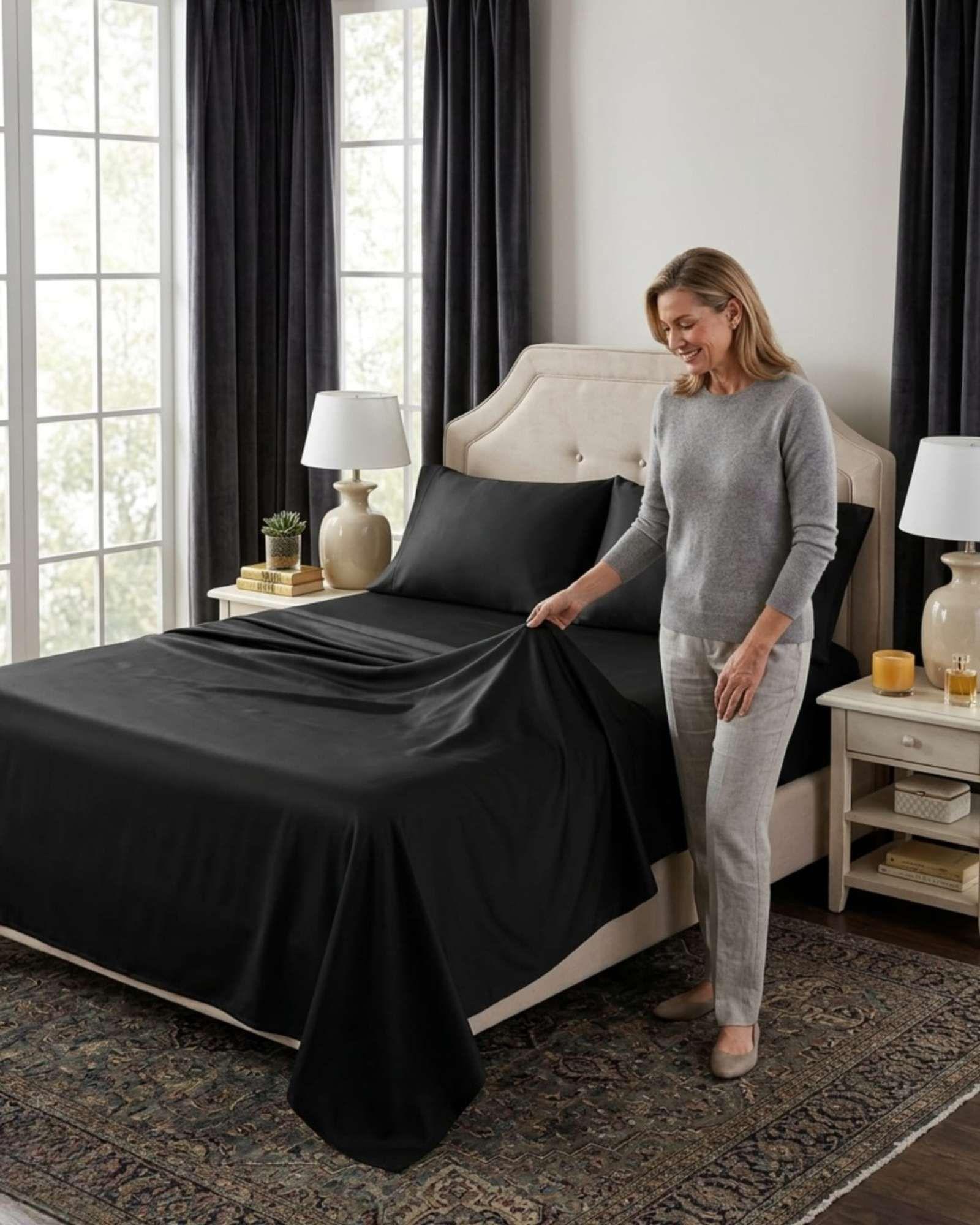 Juego de Sábanas 2 plazas Resistencia y Elegancia para tu Descanso Diario negro-3