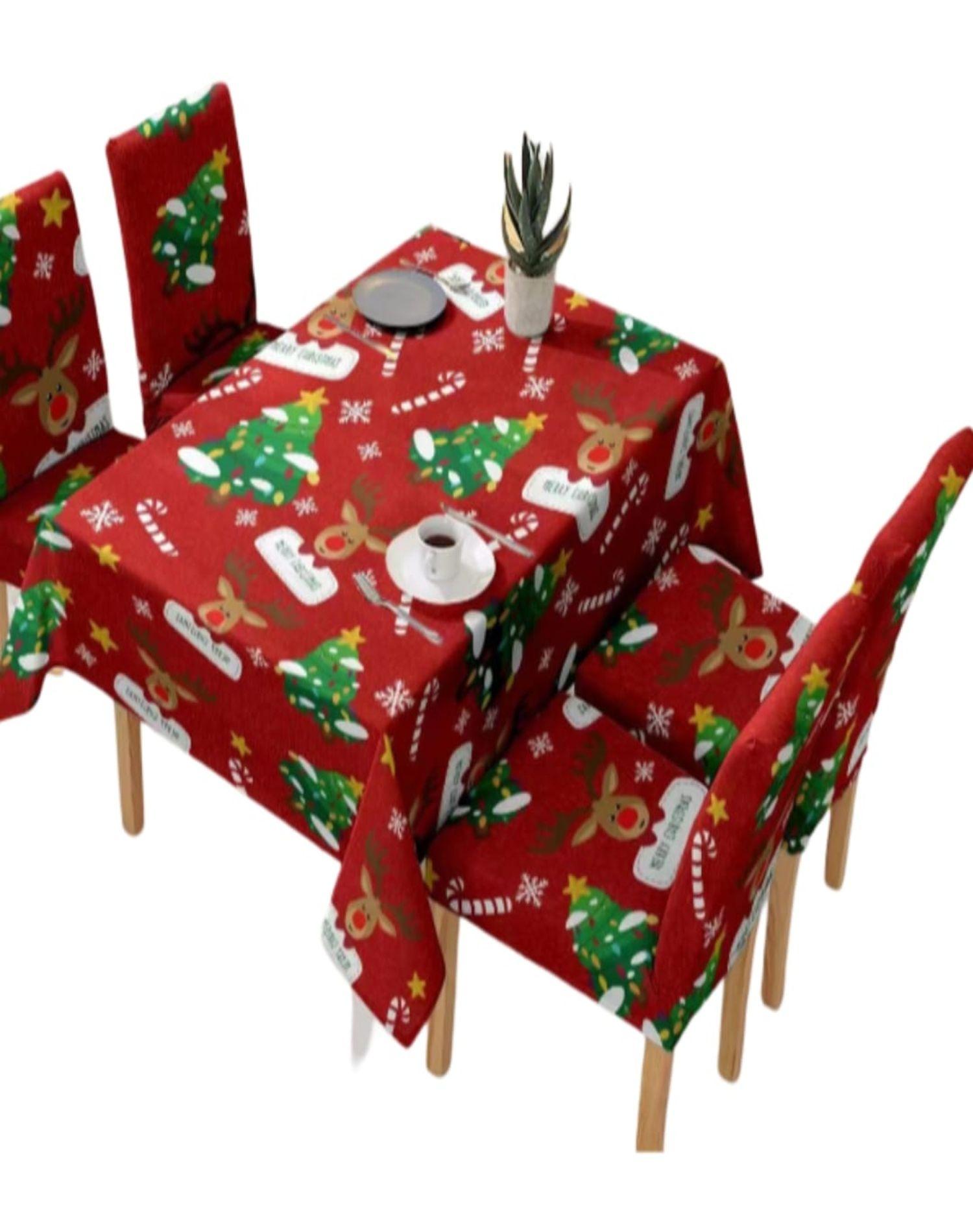 Mantel y Fundas de Sillas Navidad 7 Piezas Decoración 31O1-0