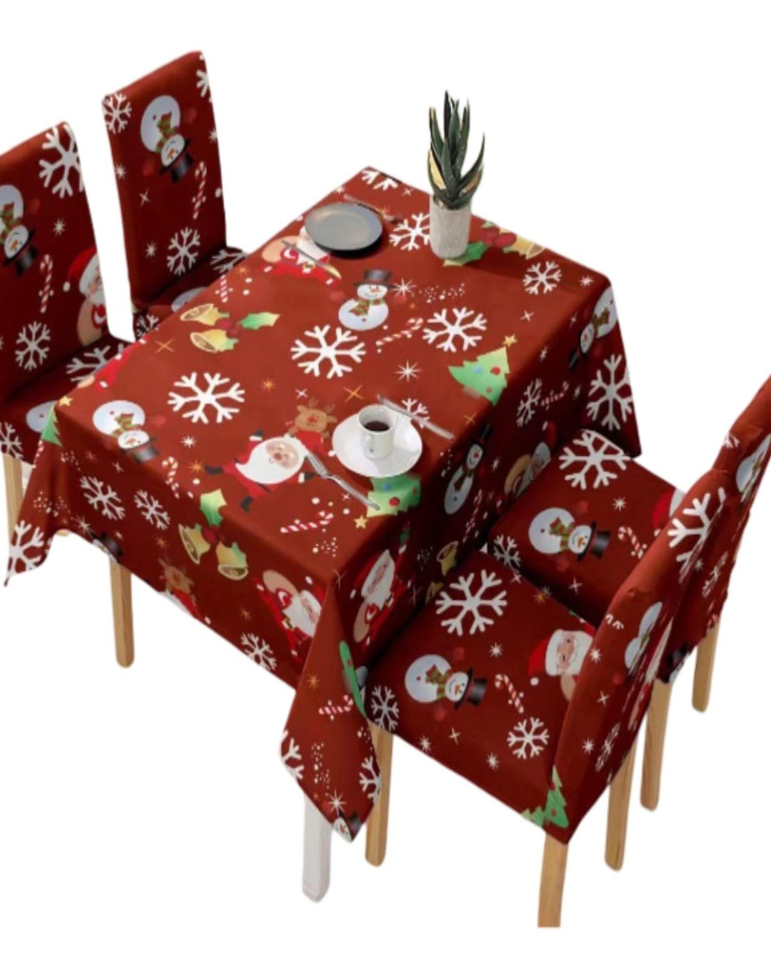 Mantel y Fundas de Sillas Navidad 7 Piezas Decoración 31O1-0