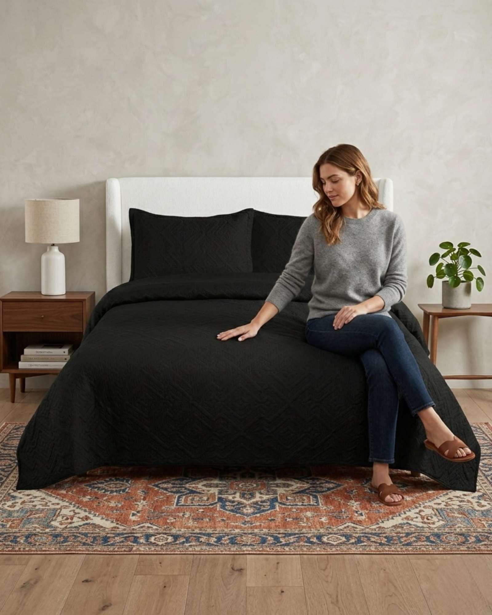 Quilt de Verano Transpirable, Ligero y Elegante king negro-3