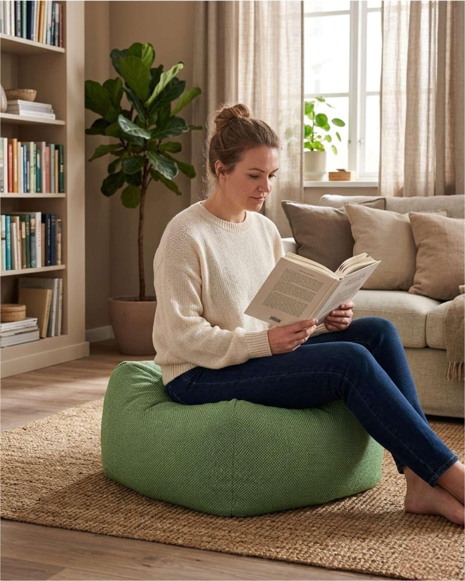Set de 2 Puff Sofa Decorativo De Piso 50cm Estética Contemporánea verde-3