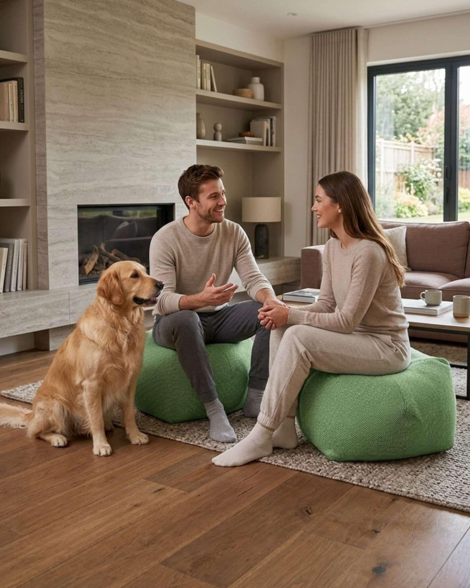 Set de 2 Puff Sofa Decorativo De Piso 50cm Estética Contemporánea verde-4