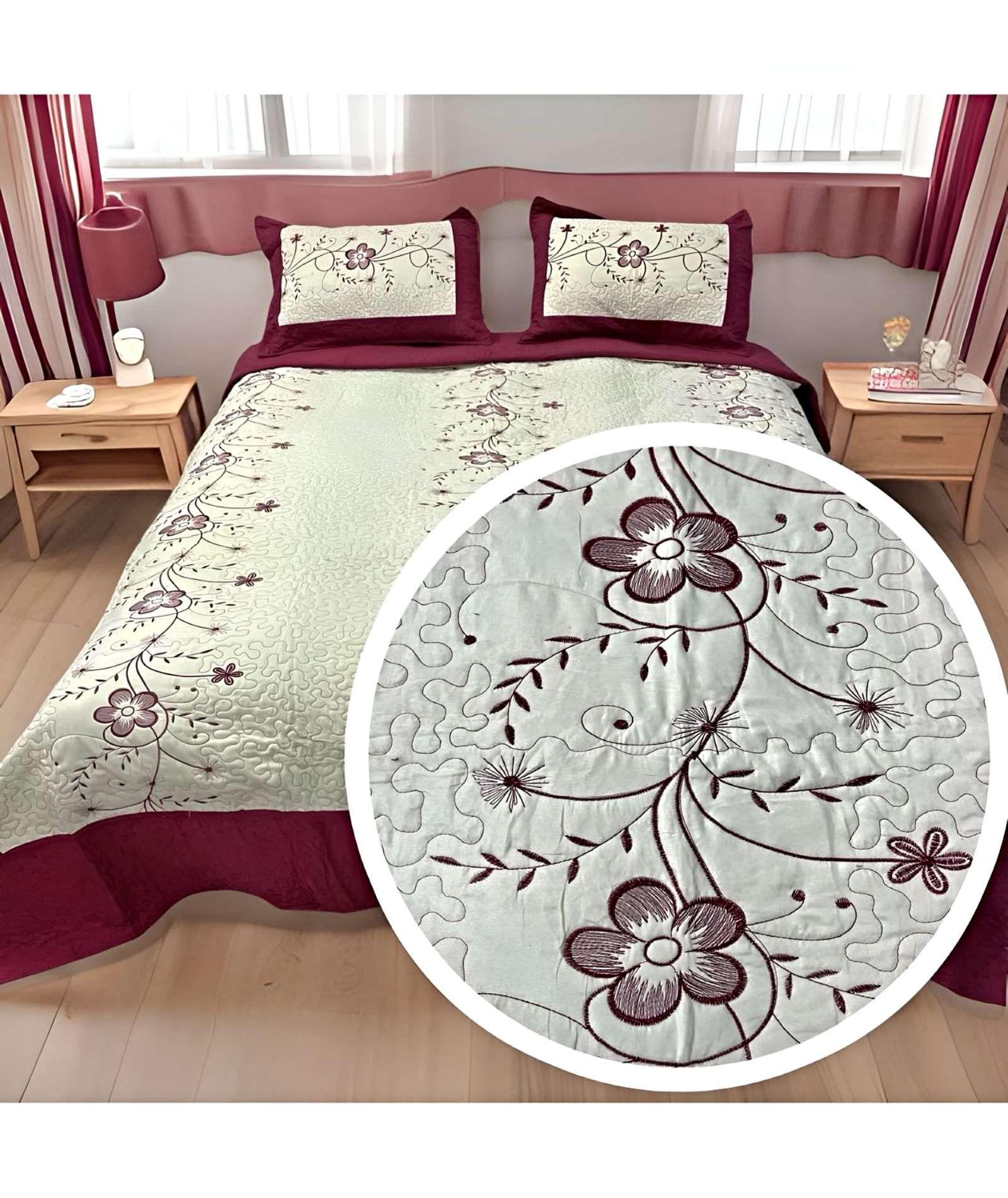 CUBRECAMA COLCHA QUILT DE VERANO PLAZA Y MEDIA BORDADO A5-2