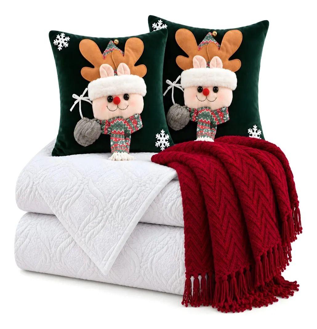 Set de Cama Navideño con Cubrecamas y 2 Fundas de Cojin King m4-2