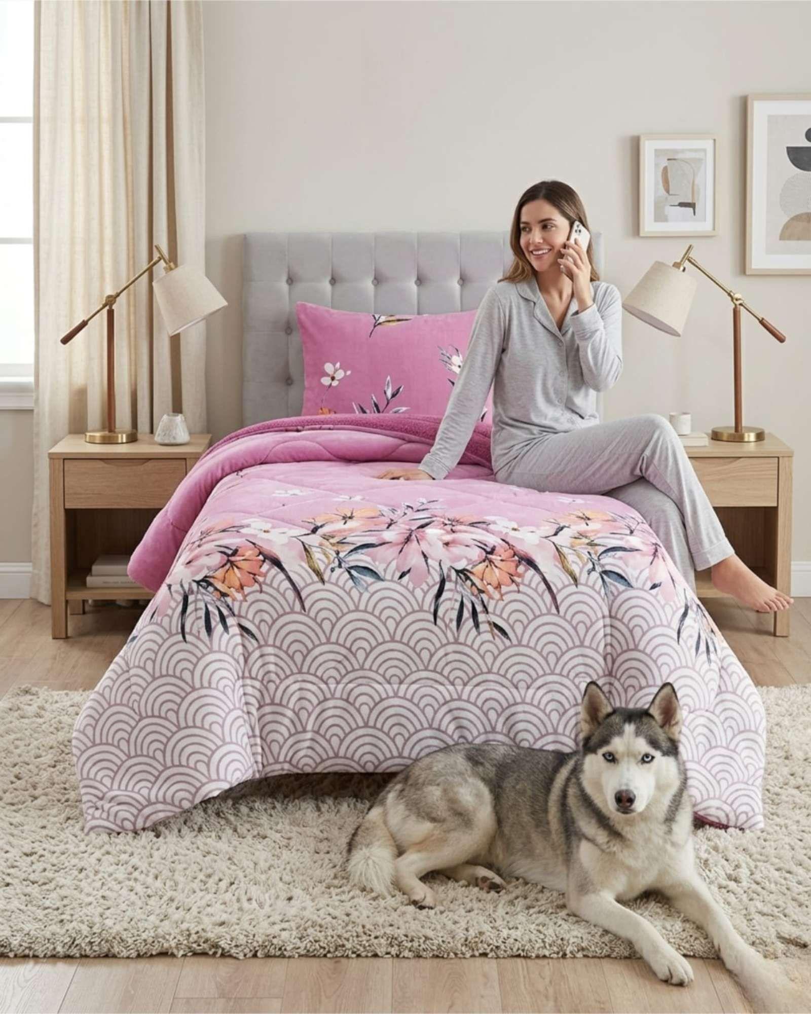 Cubrecama Plush con Chiporro Plaza y Media Diseño Premium C18-2