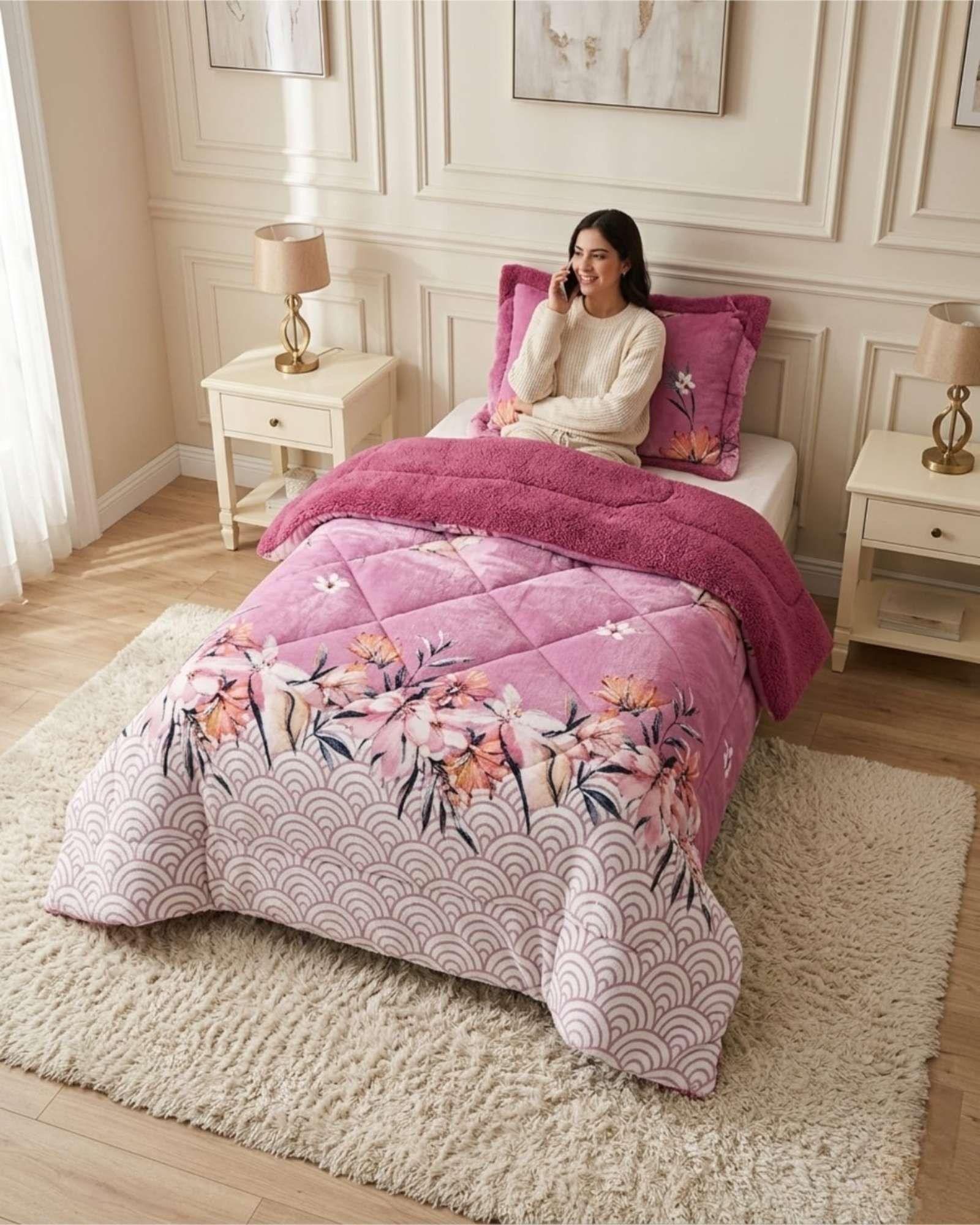 Cubrecama Plush con Chiporro Plaza y Media Diseño Premium C18-3