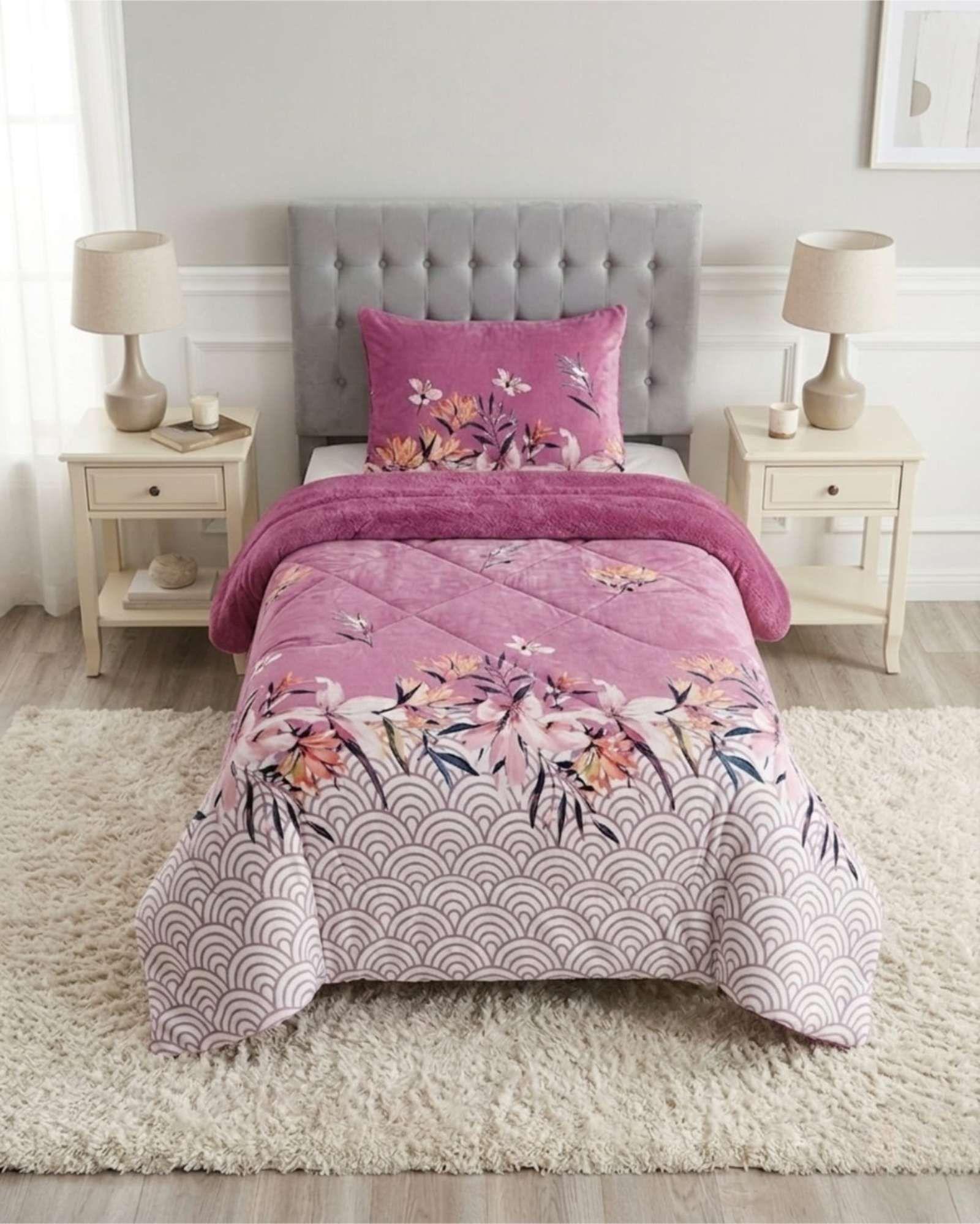 Cubrecama Plush con Chiporro Plaza y Media Diseño Premium C18-4