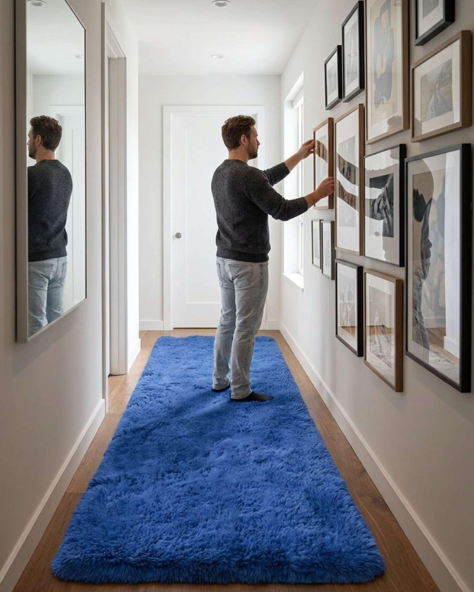 Alfombra Pasillera Shaggy 70x150 cm Pelo Largo azul-4