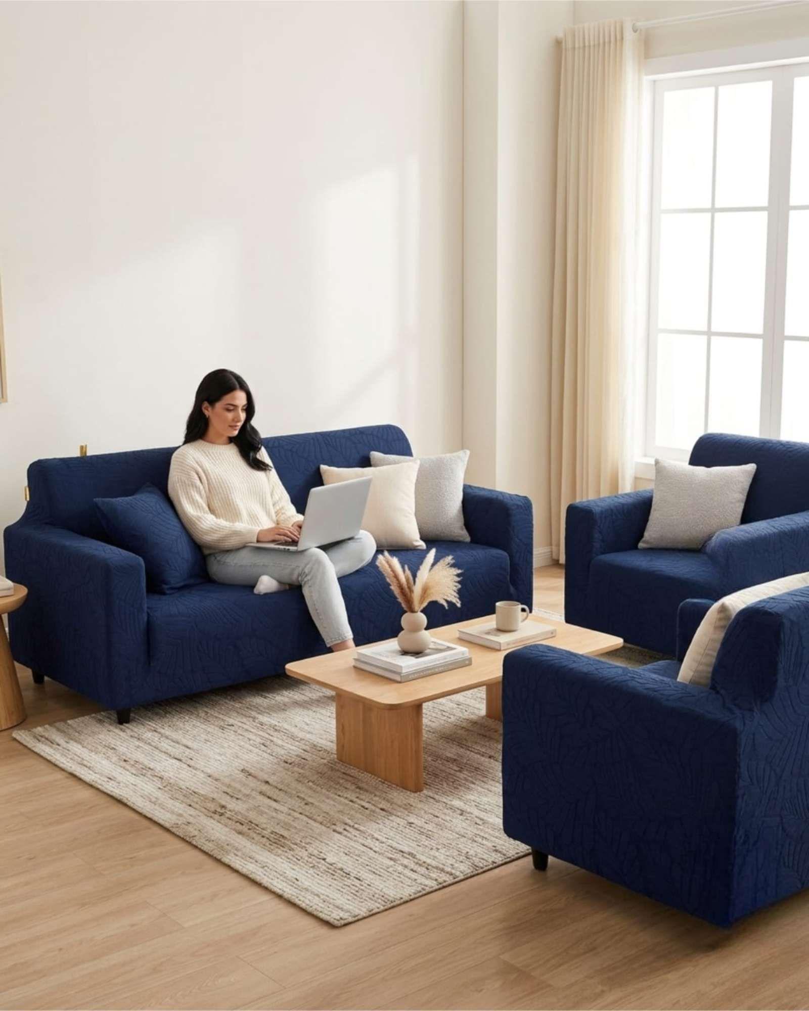 Juego de Fundas para Sillones 3+1+1 Diseño Hojas Elásticas y Lavables A4-2