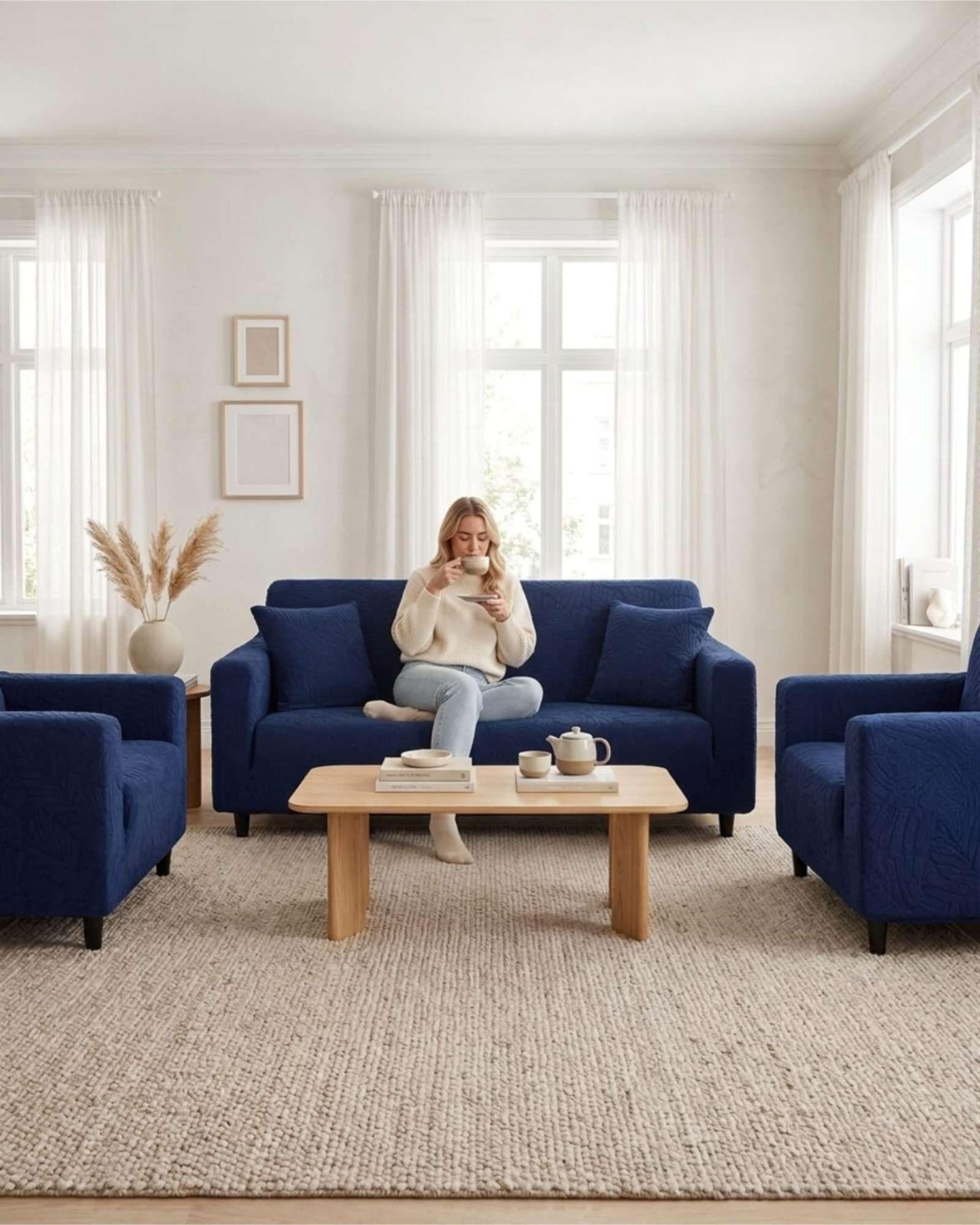 Juego de Fundas para Sillones 3+1+1 Diseño Hojas Elásticas y Lavables A4-3