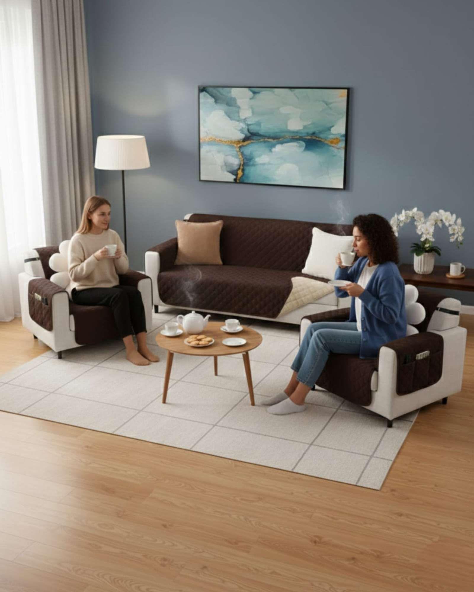 Juegos 3+1+1 de Cubre sillon reversibles con bolsas gris-2