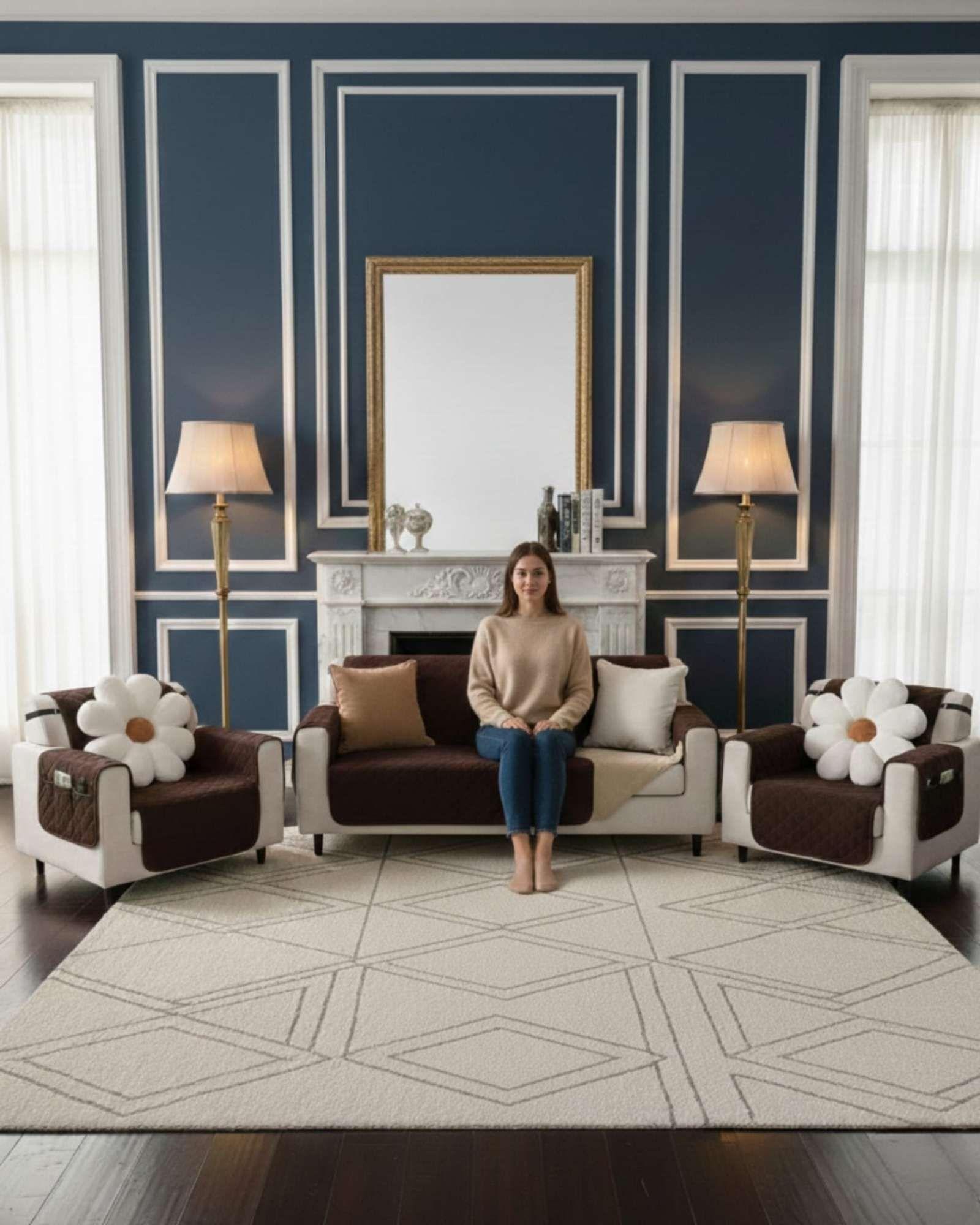 Juegos 3+1+1 de Cubre sillon reversibles con bolsas gris-3