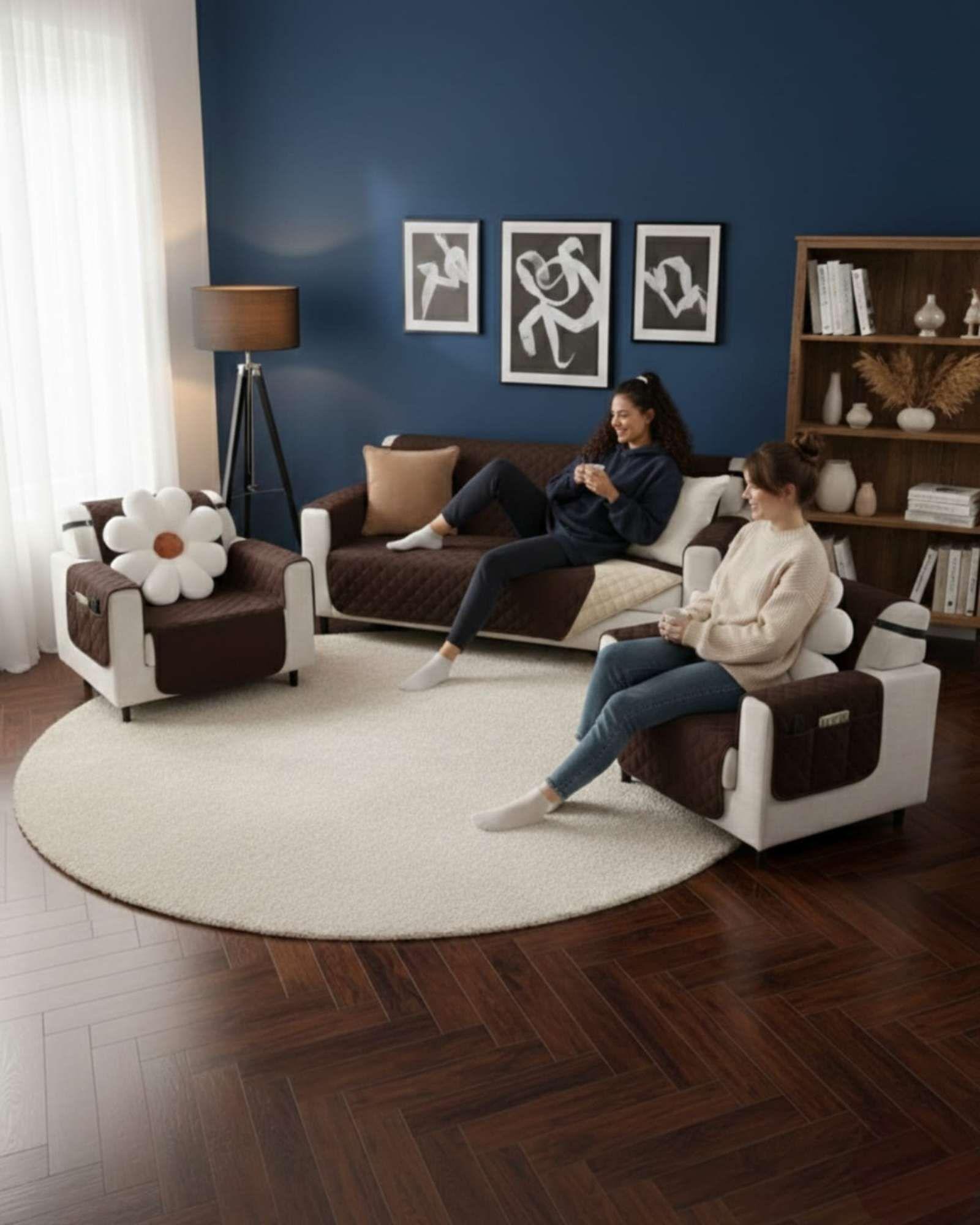 Juegos 3+1+1 de Cubre sillon reversibles con bolsas gris-4