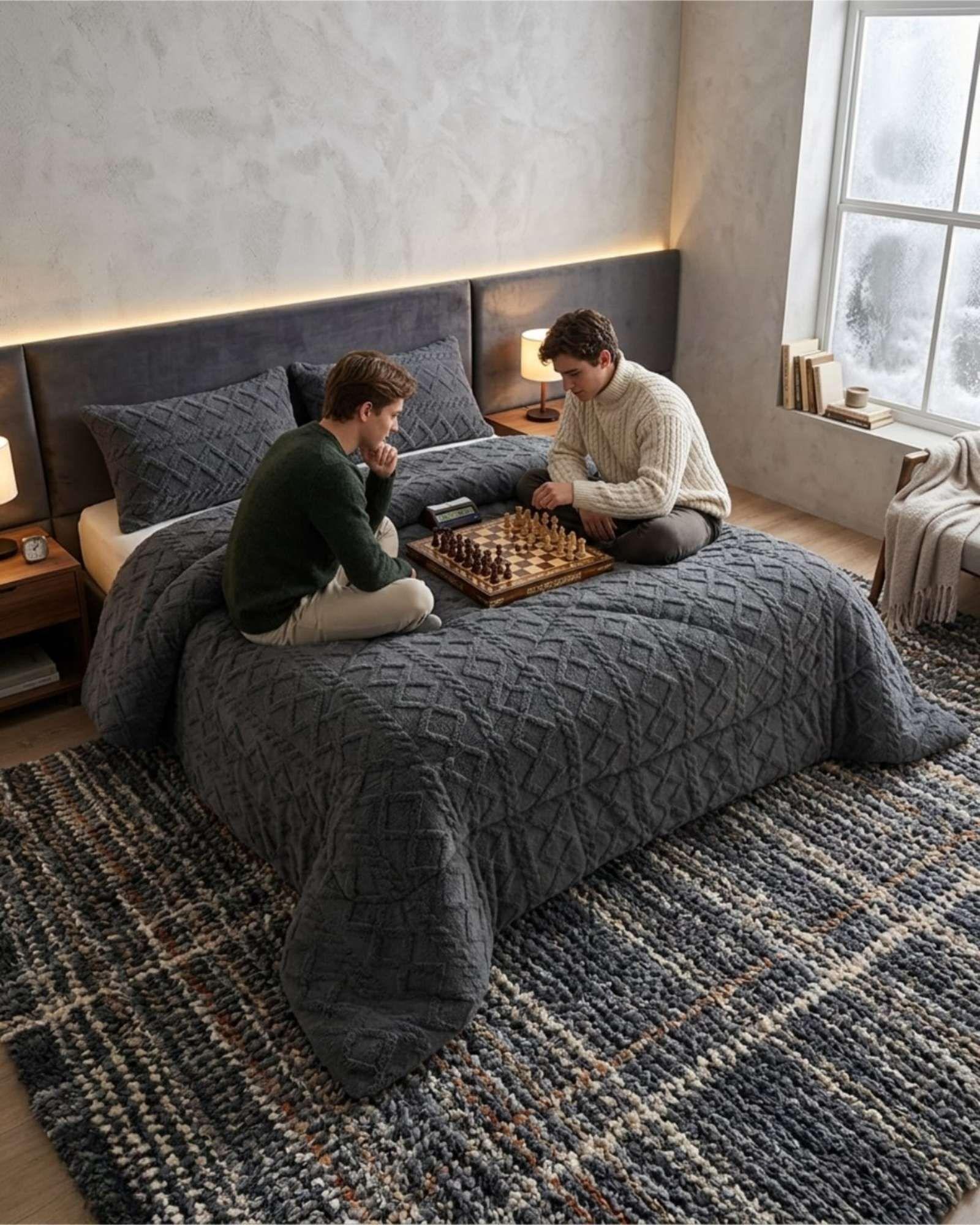 Plumón Térmico Trenzas de Terciopelo king gris-3