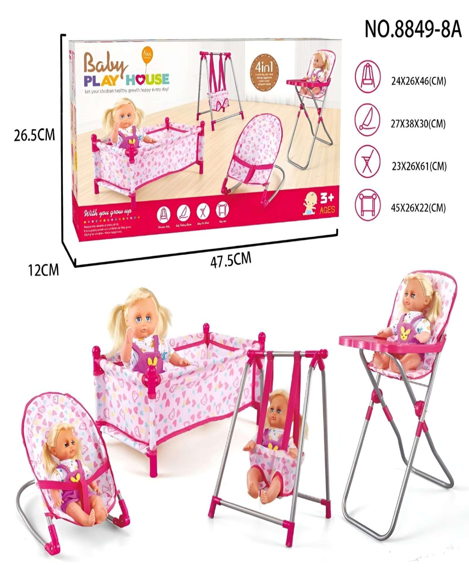 Set Muñecas 4 En 1 Cuna Silla Columpio Y Hamaca A1-4