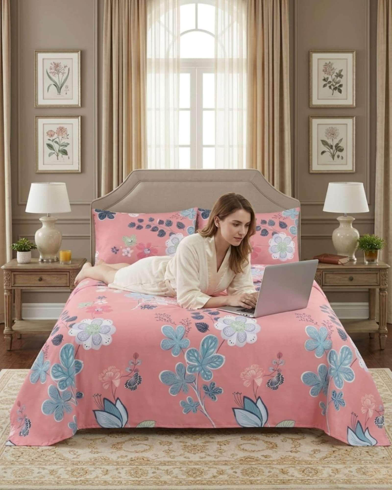 Juego de Sábanas 2 plazas color rosado Resistencia y Elegancia para tu Descanso Diario-4