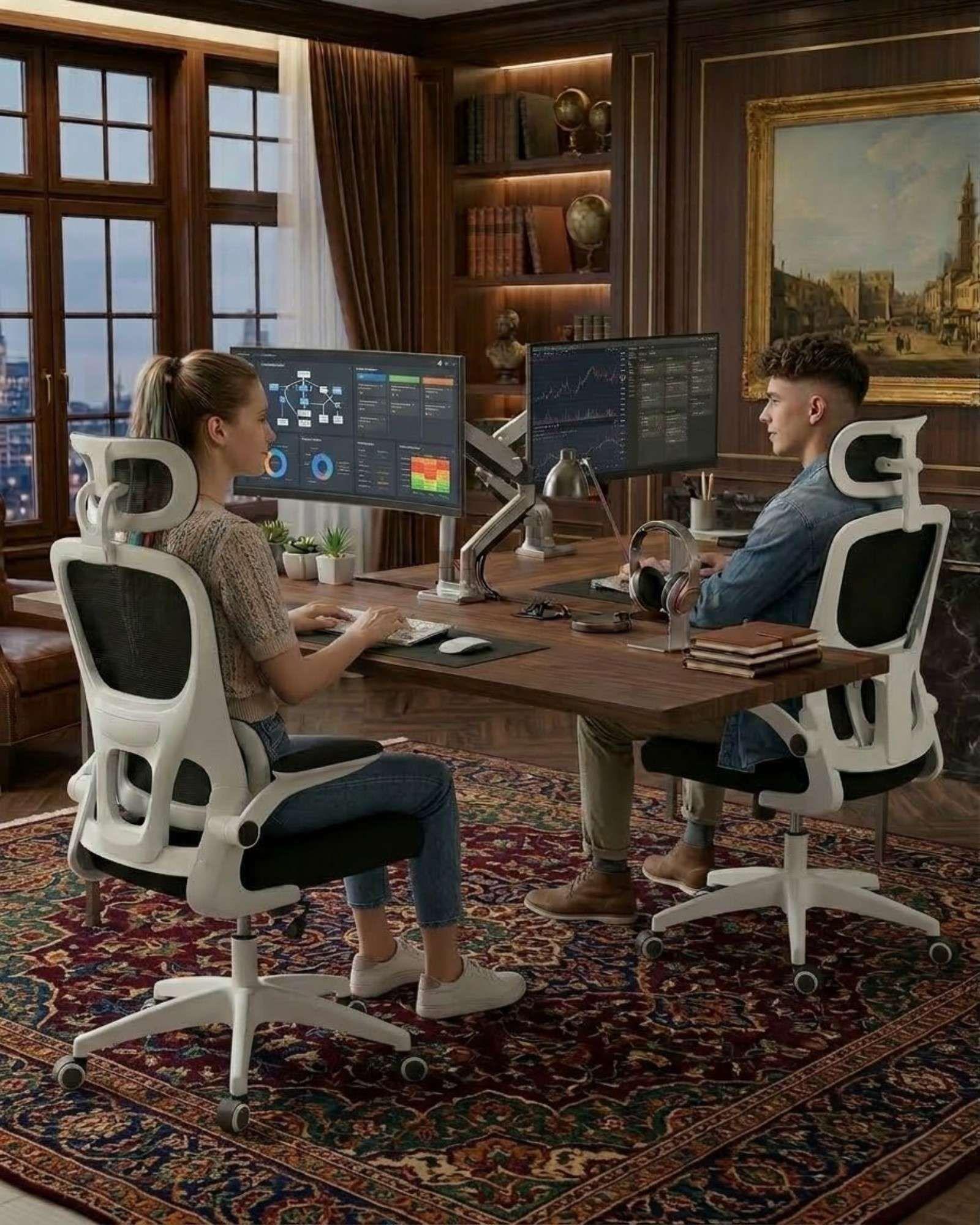 Pack 2 Sillas Ergonómica Pro: Máximo Confort con Apoyacabeza Ajustable Blanca-2