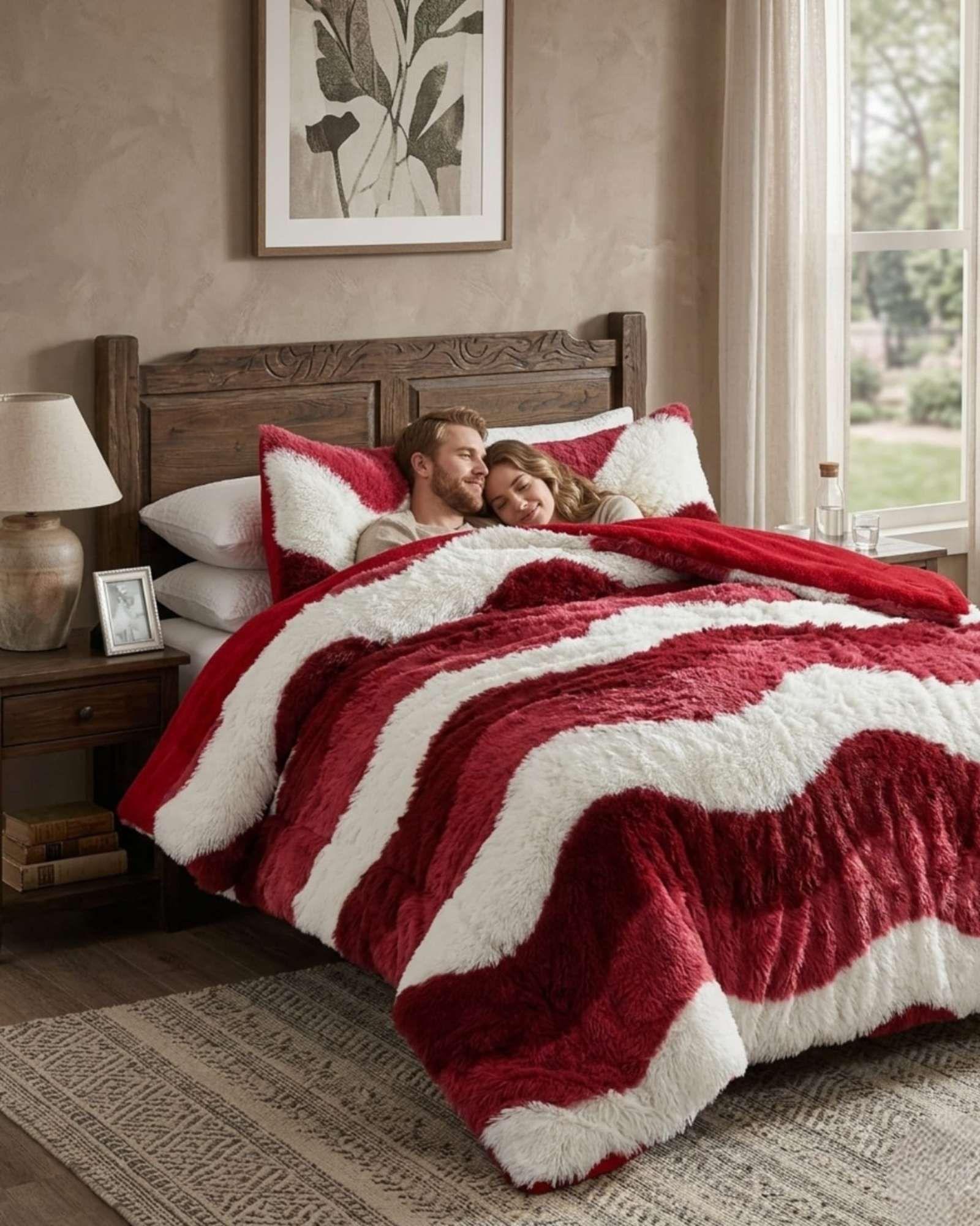 Cubrecama "Olas de Peluche" con Chiporro 2 plazas rojo-3