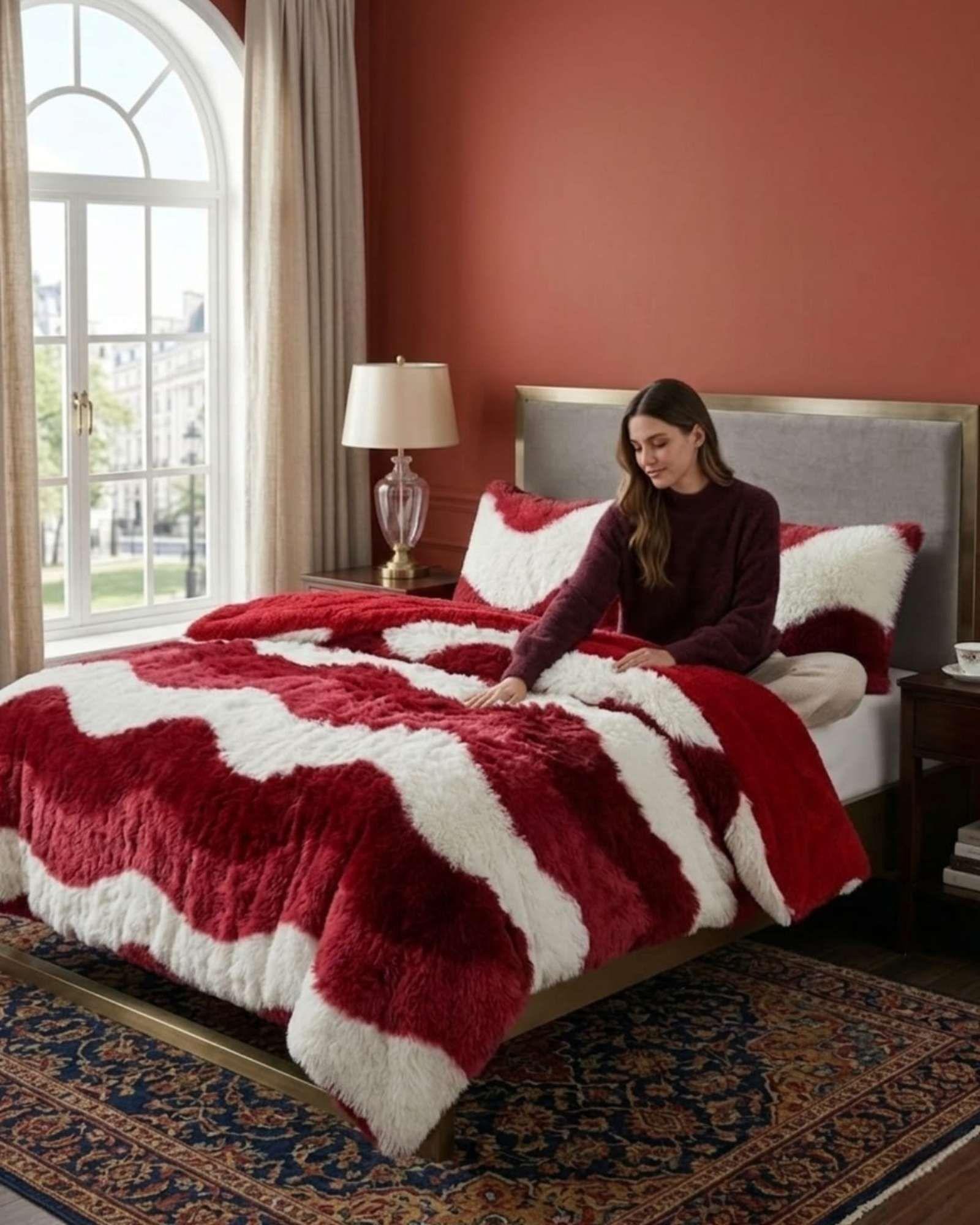 Cubrecama "Olas de Peluche" con Chiporro 2 plazas rojo-4