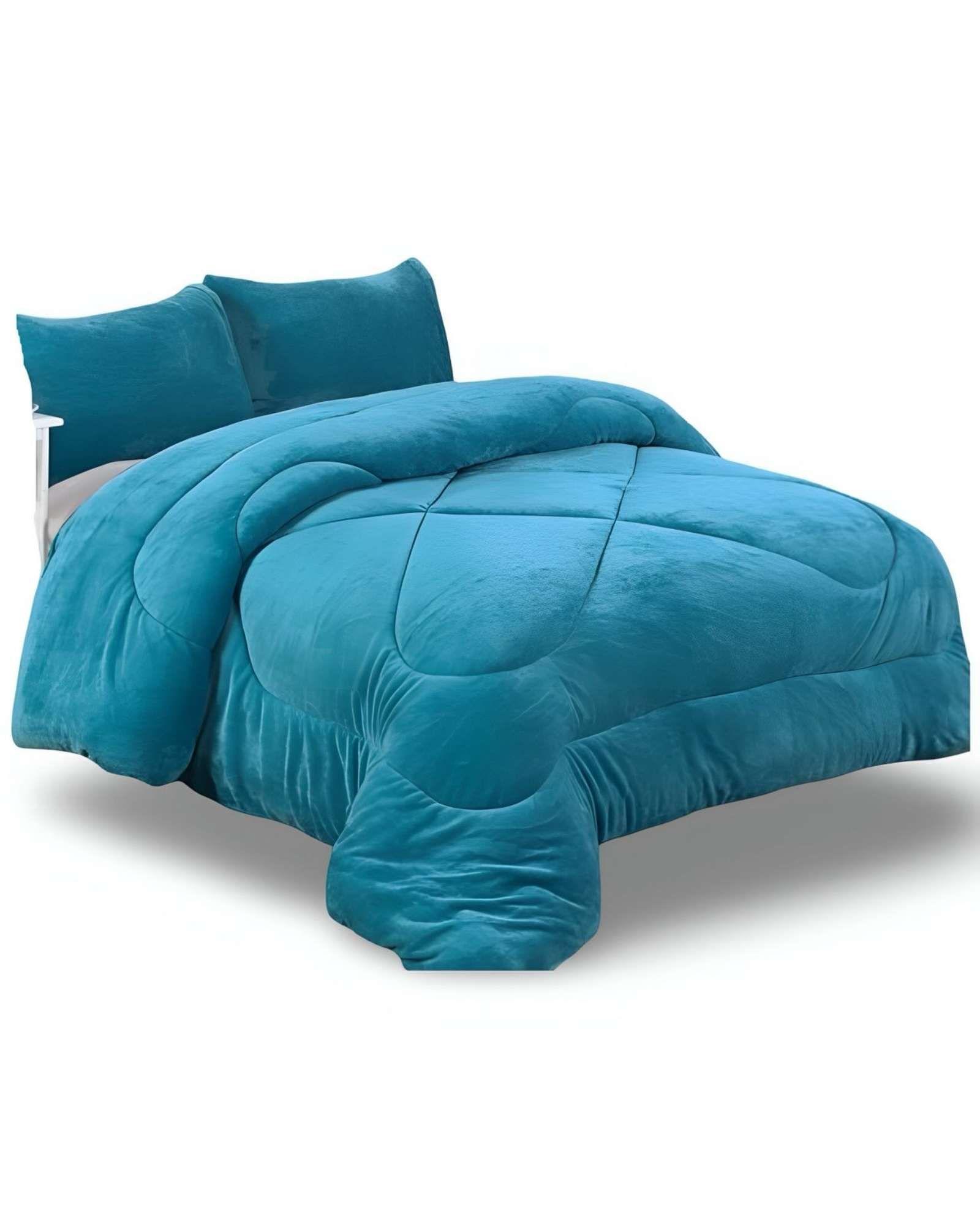 COBERTOR ELEGANTE DE INVIERNO UNICOLOR PLUSH CON CHIPORRO PLAZA Y MEDIA S54-0