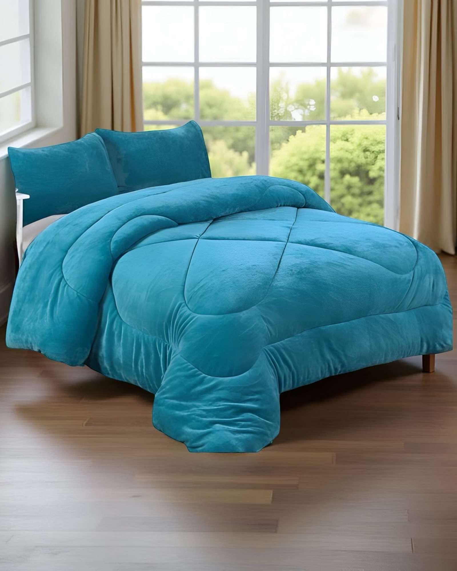 COBERTOR ELEGANTE DE INVIERNO UNICOLOR PLUSH CON CHIPORRO PLAZA Y MEDIA S54-2