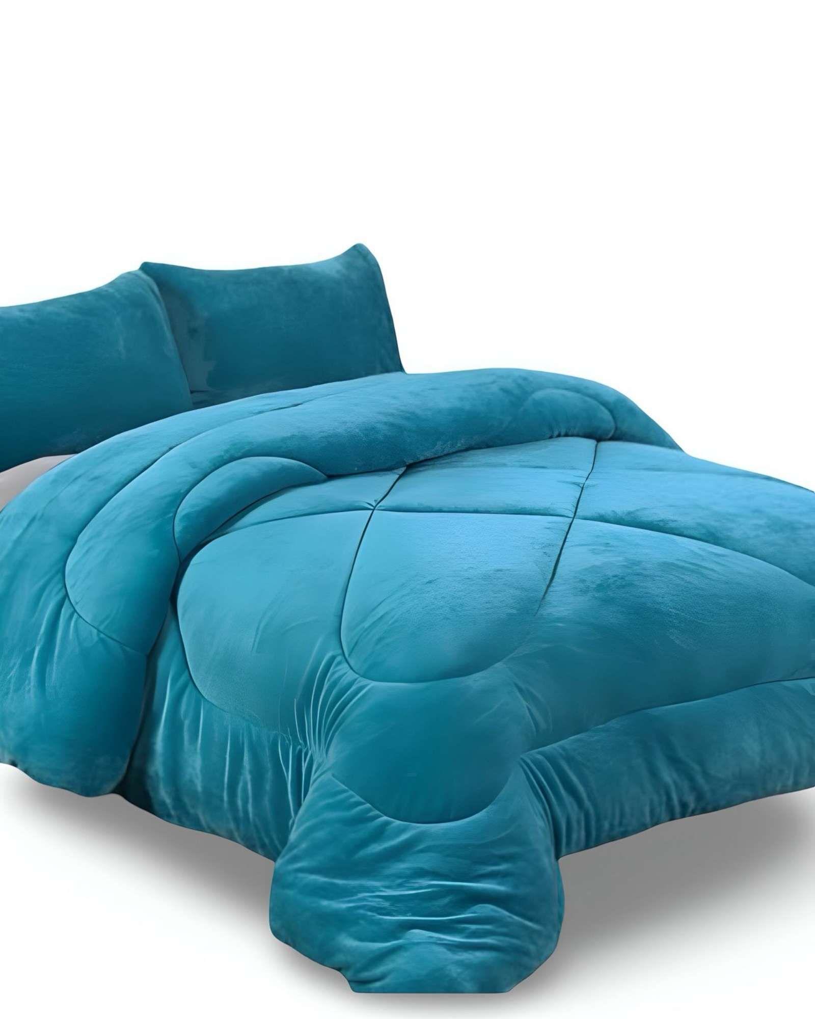 COBERTOR ELEGANTE DE INVIERNO UNICOLOR PLUSH CON CHIPORRO PLAZA Y MEDIA S54-3