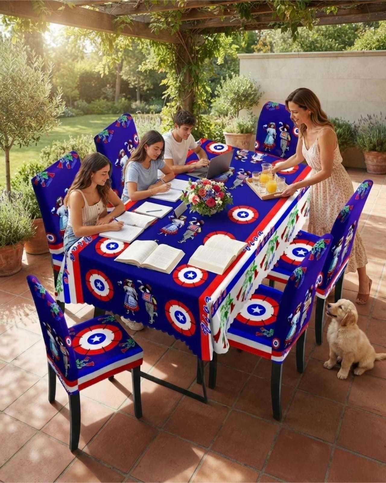 Set Fiestas Patrias: Mantel Dieciochero + 6 Fundas de Sillas 02-3