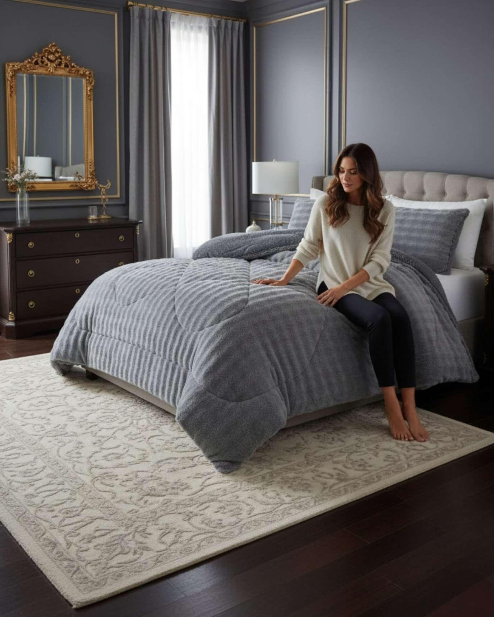 Cubrecamas King De Invierno Textura Piel De Conejo Suave m2-3
