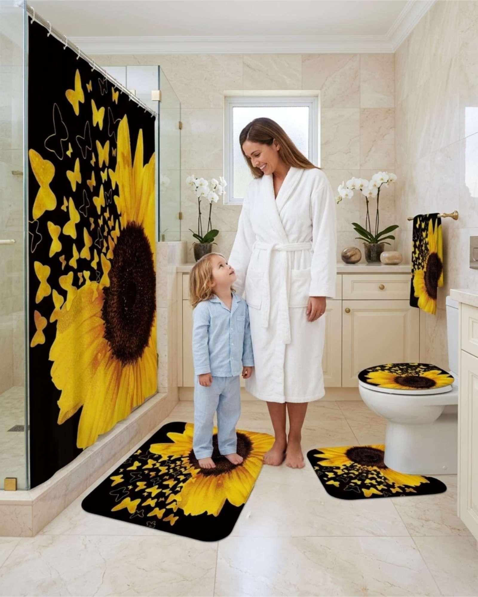 Set De Baño 4 Piezas Cortina Impermeable, Alfombras Y Funda De Inodoro m2-3